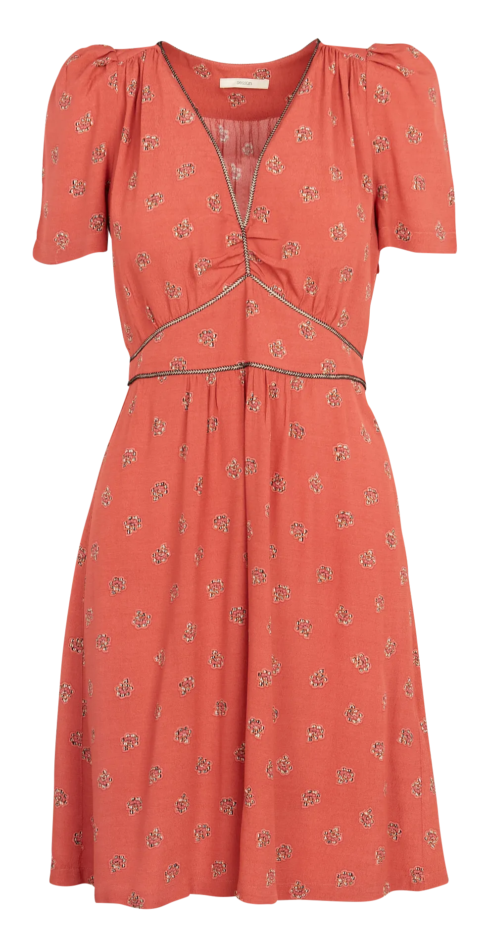 JIMAMA  VESTIDO CORTO DE CREPé ESTAMPADO CON CUELLO DE PICO EN NARANJA