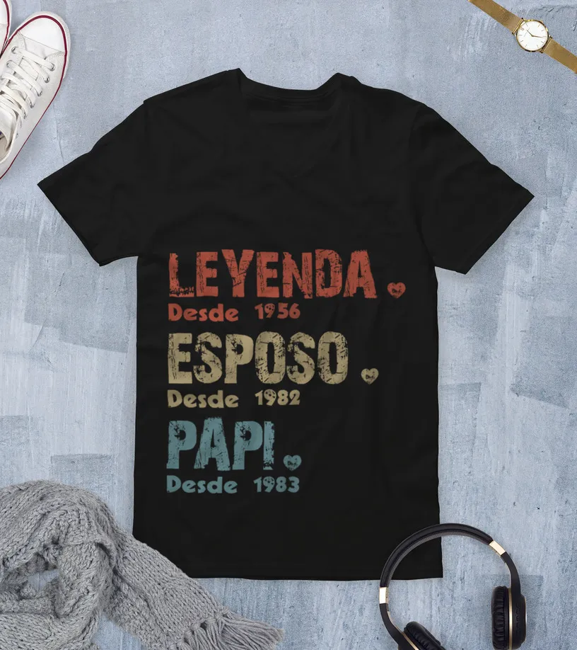 Lenyenda Esposo Papi I Custom Year | Legend Husband Dad ES Edición Limitada Camiseta cuello en V Unisex