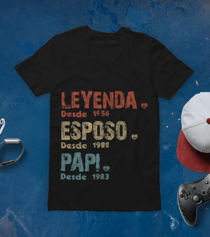 Lenyenda Esposo Papi I Custom Year | Legend Husband Dad ES Edición Limitada Camiseta cuello en V Unisex