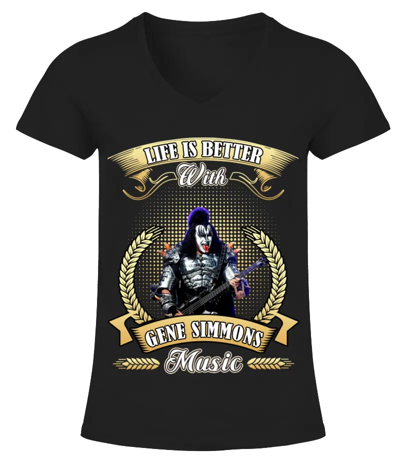 LIFE IS BETTER WITH GENE SIMMONS MUSIC Camiseta cuello pico Mujer