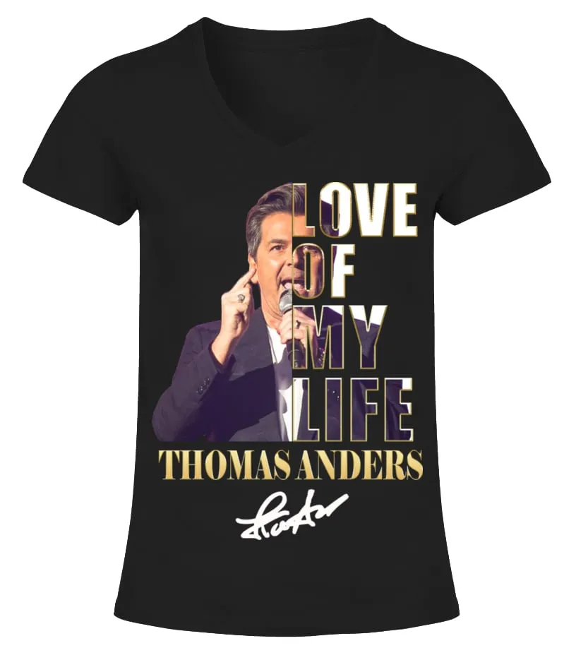 LOVE OF MY LIFE  THOMAS ANDERS CAMISETA CUELLO PICO MUJER