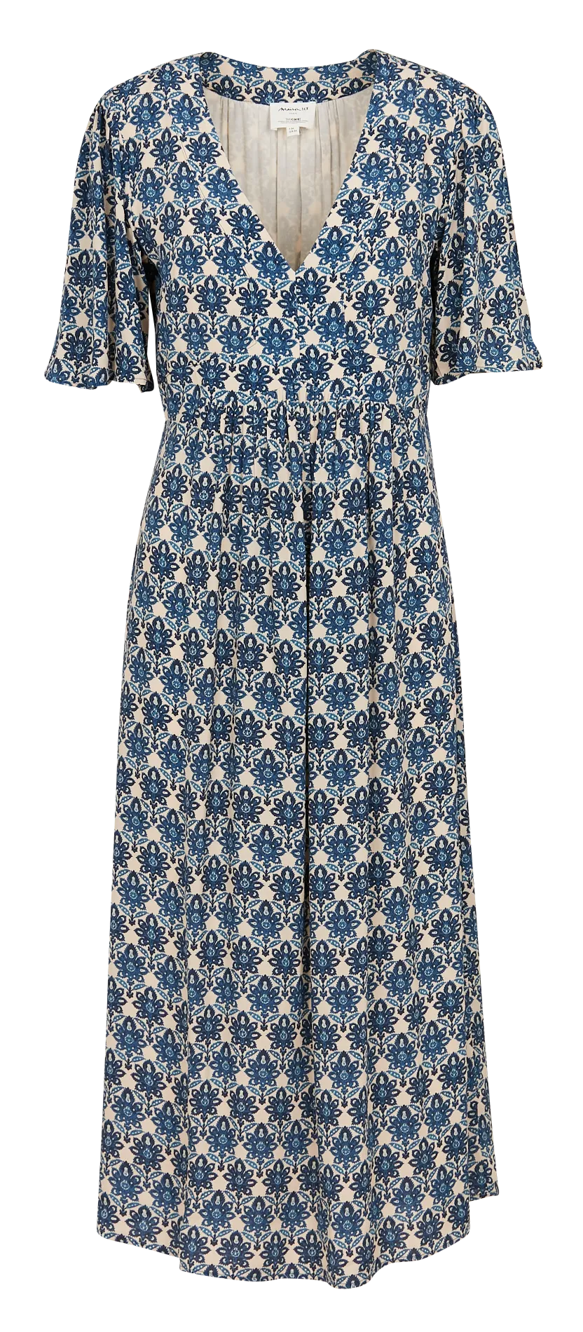 MAISON 123 ALANA  VESTIDO LARGO ESTAMPADO CON CUELLO DE PICO EN AZUL