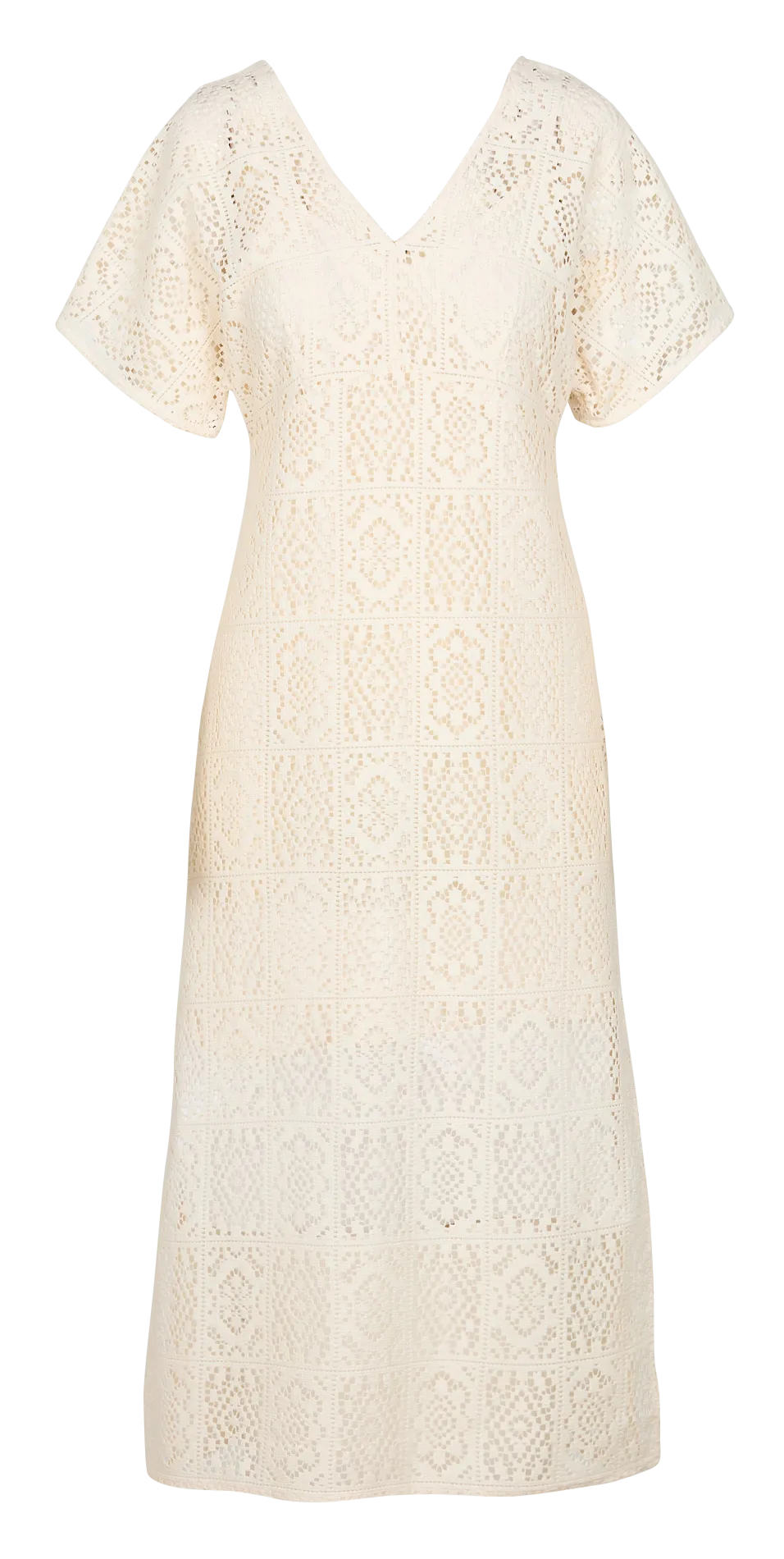 MAISON 123 CARIMA BIS  VESTIDO LARGO CON CUELLO EN V BORDADO EN BEIGE
