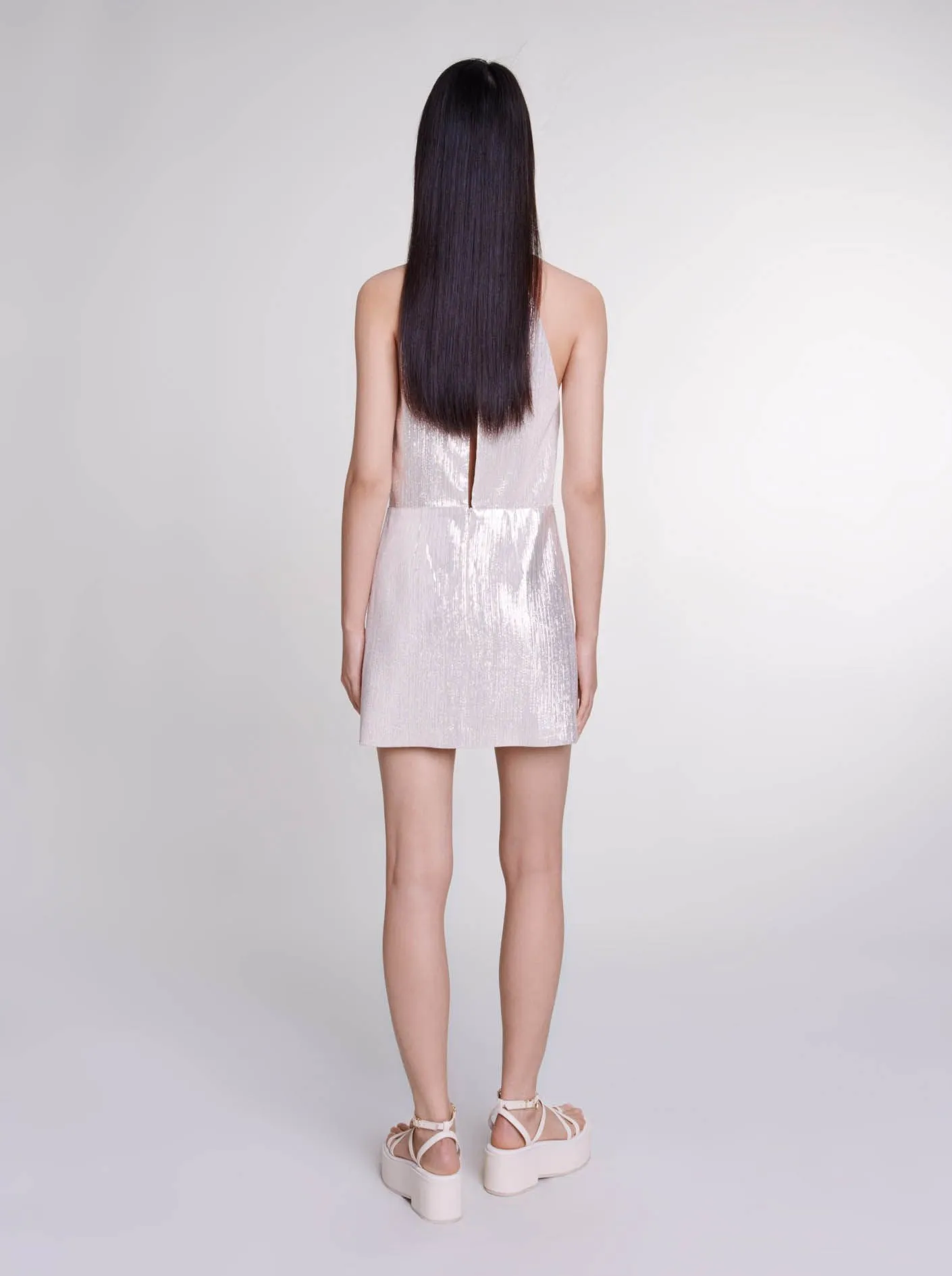 MAJE Vestido corto sin mangas metalizado en plata