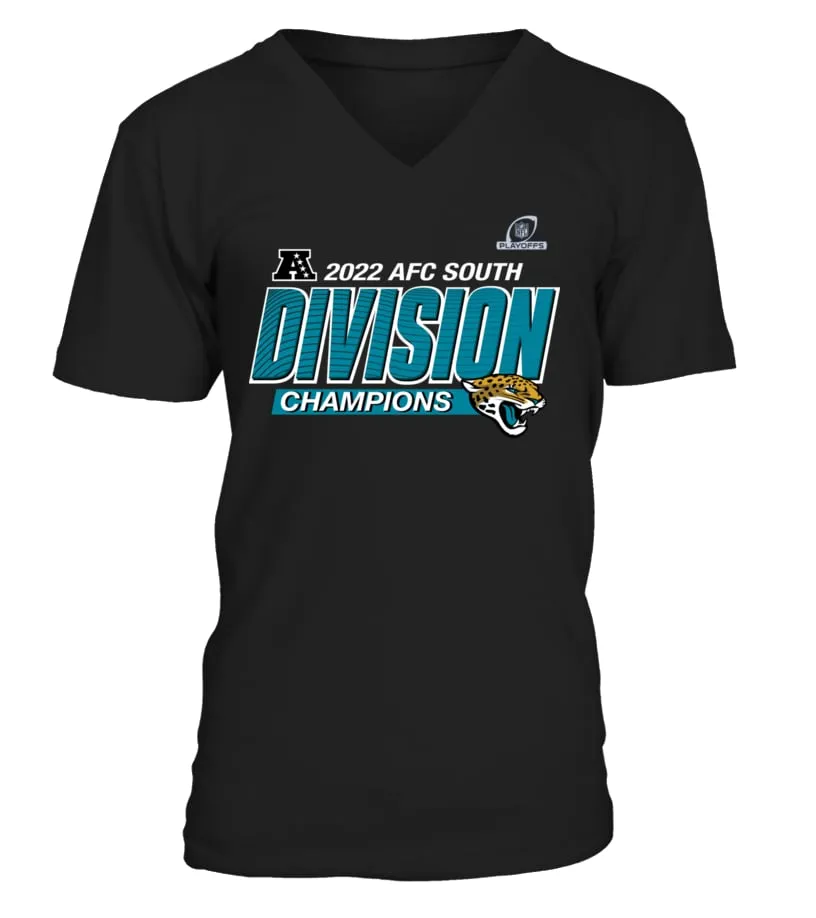 Men's Fanatics Branded Black 2022 Jacksonville Jaguars  AFC South Division Champions T Shirt Camiseta cuello en V Unisex