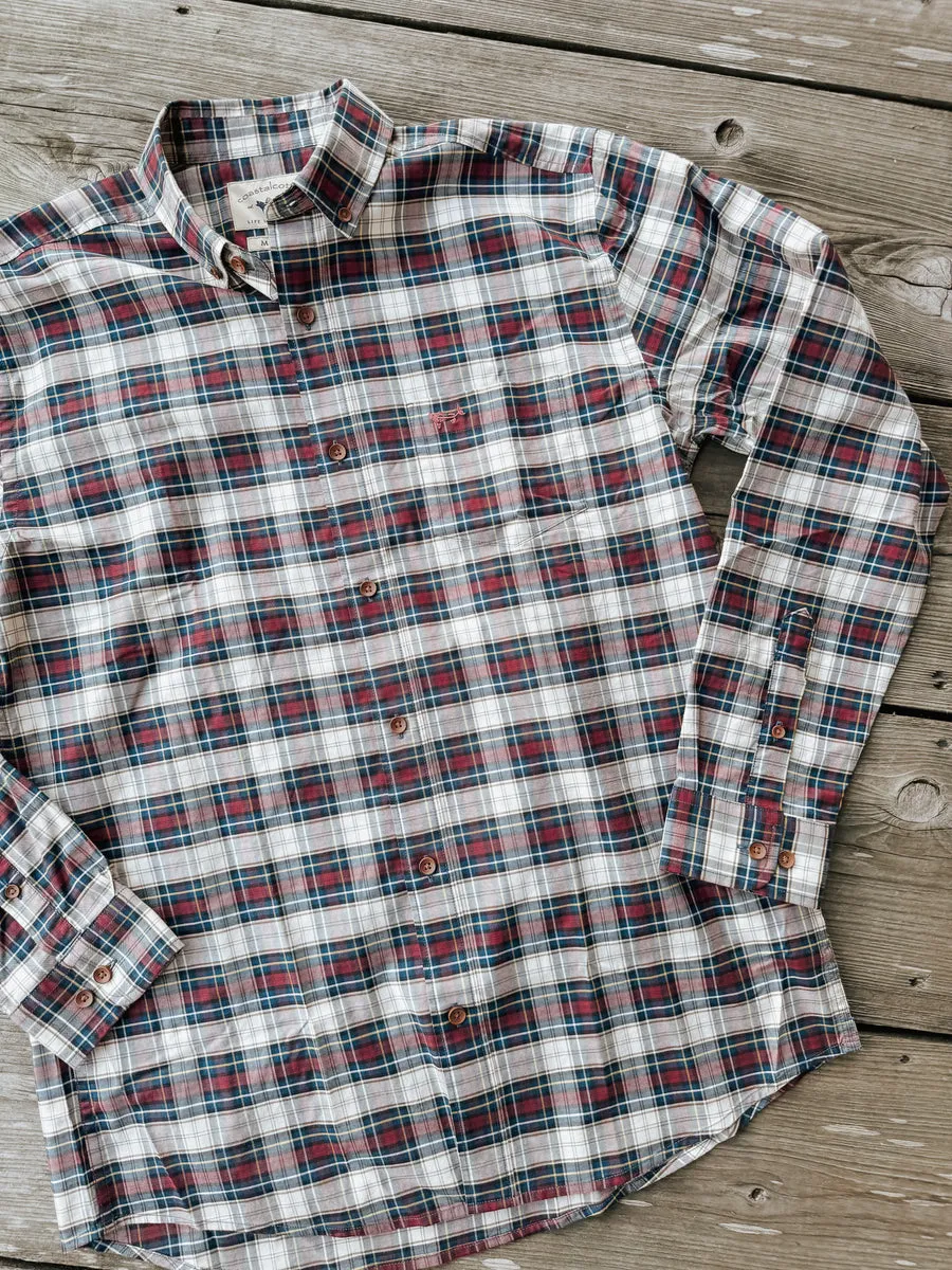 MEN'S COASTAL COTTON STRETCH WOVEN WOODFORD PLAID SHIRT