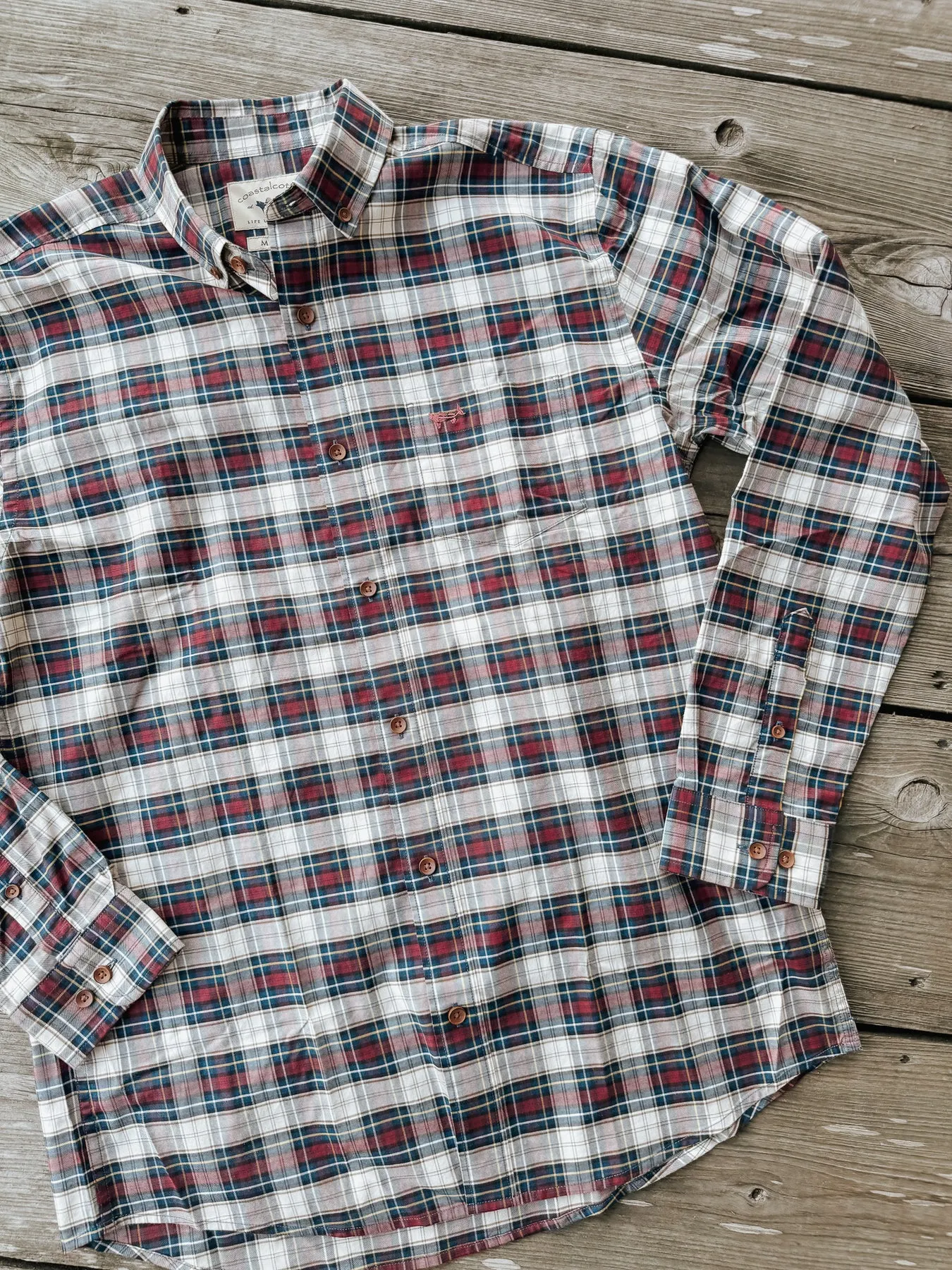 MEN'S COASTAL COTTON STRETCH WOVEN WOODFORD PLAID SHIRT