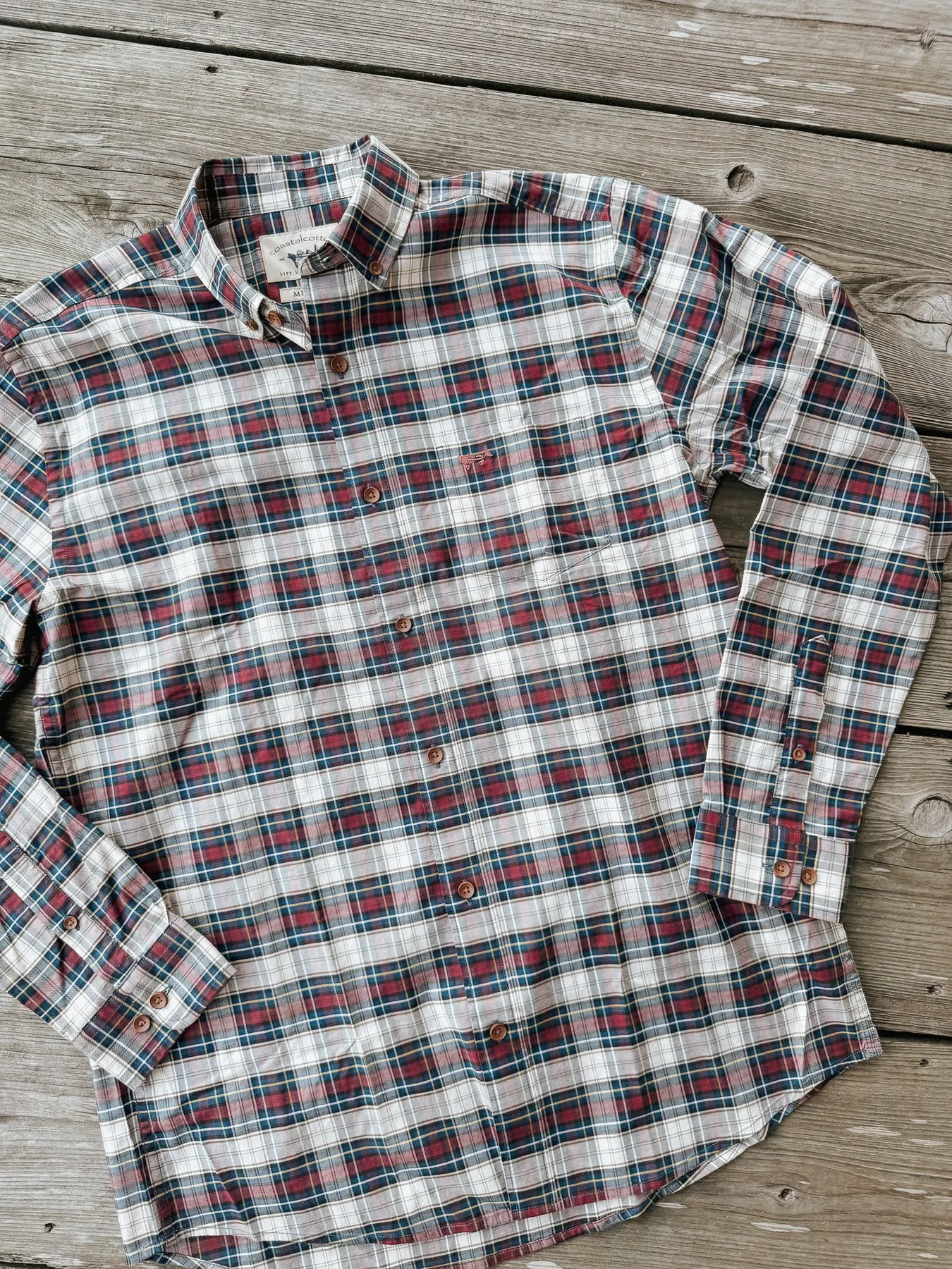 MEN'S COASTAL COTTON STRETCH WOVEN WOODFORD PLAID SHIRT