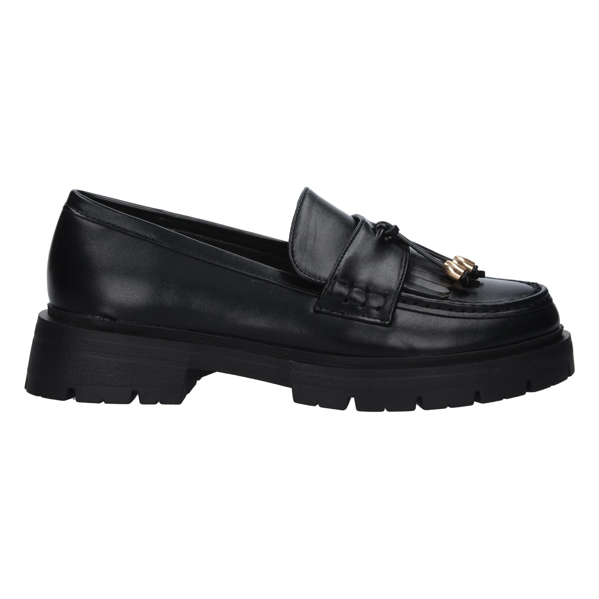 Mocasín plano cómodo suela track para mujer color negro 1746