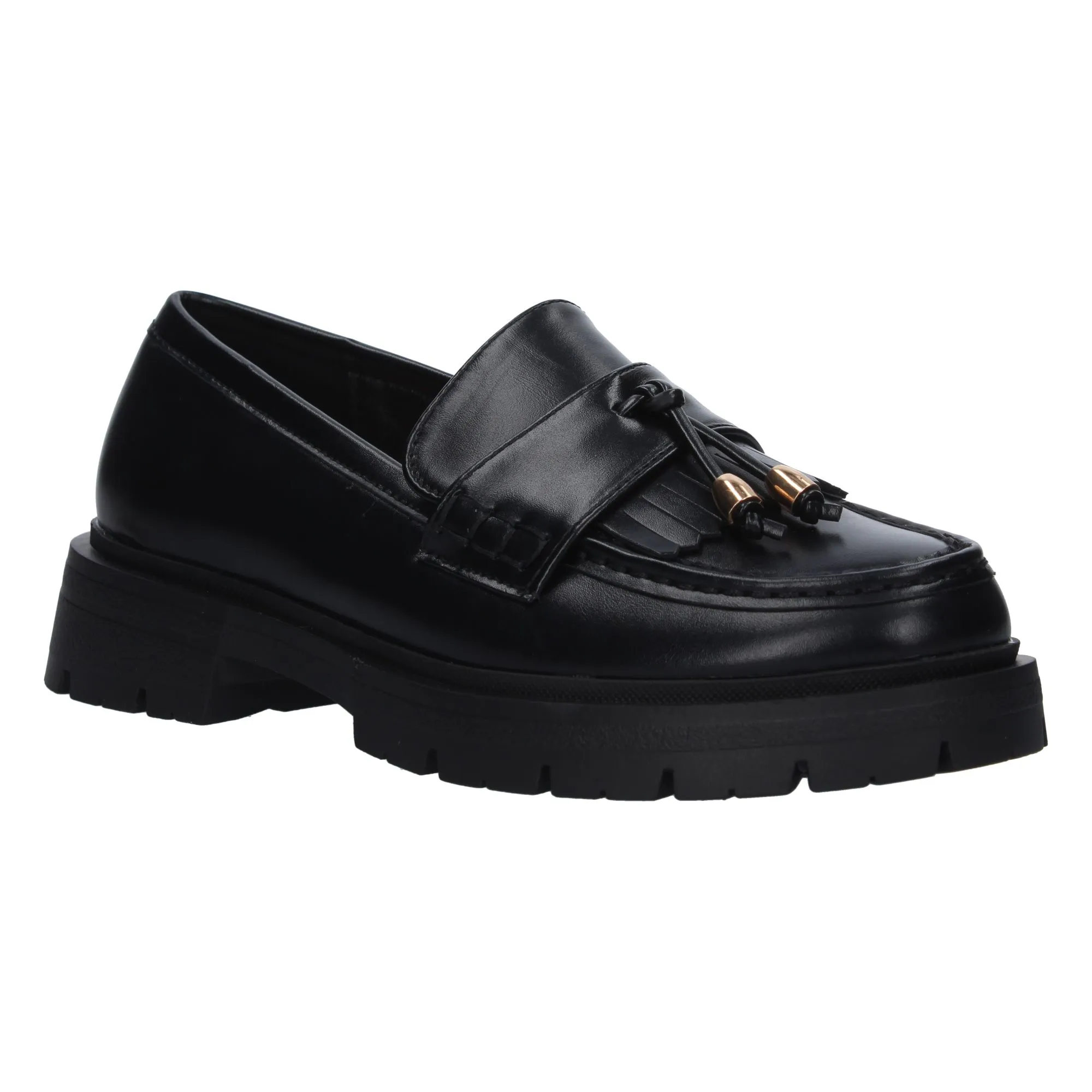 Mocasín plano cómodo suela track para mujer color negro 1746