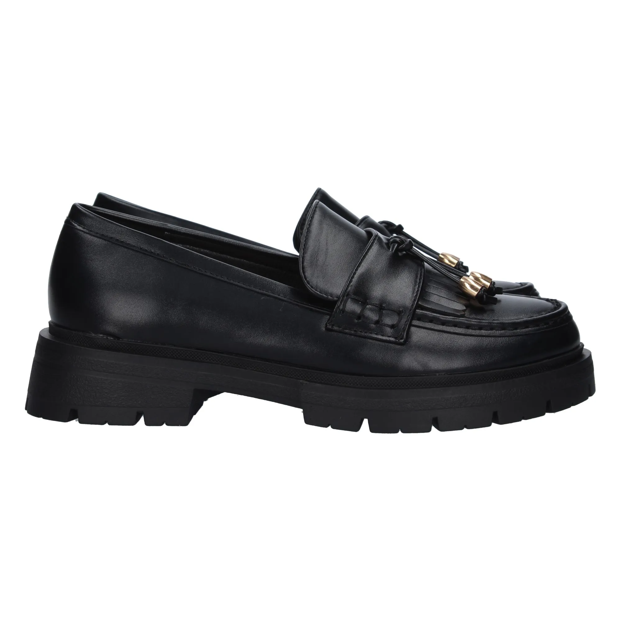 Mocasín plano cómodo suela track para mujer color negro 1746