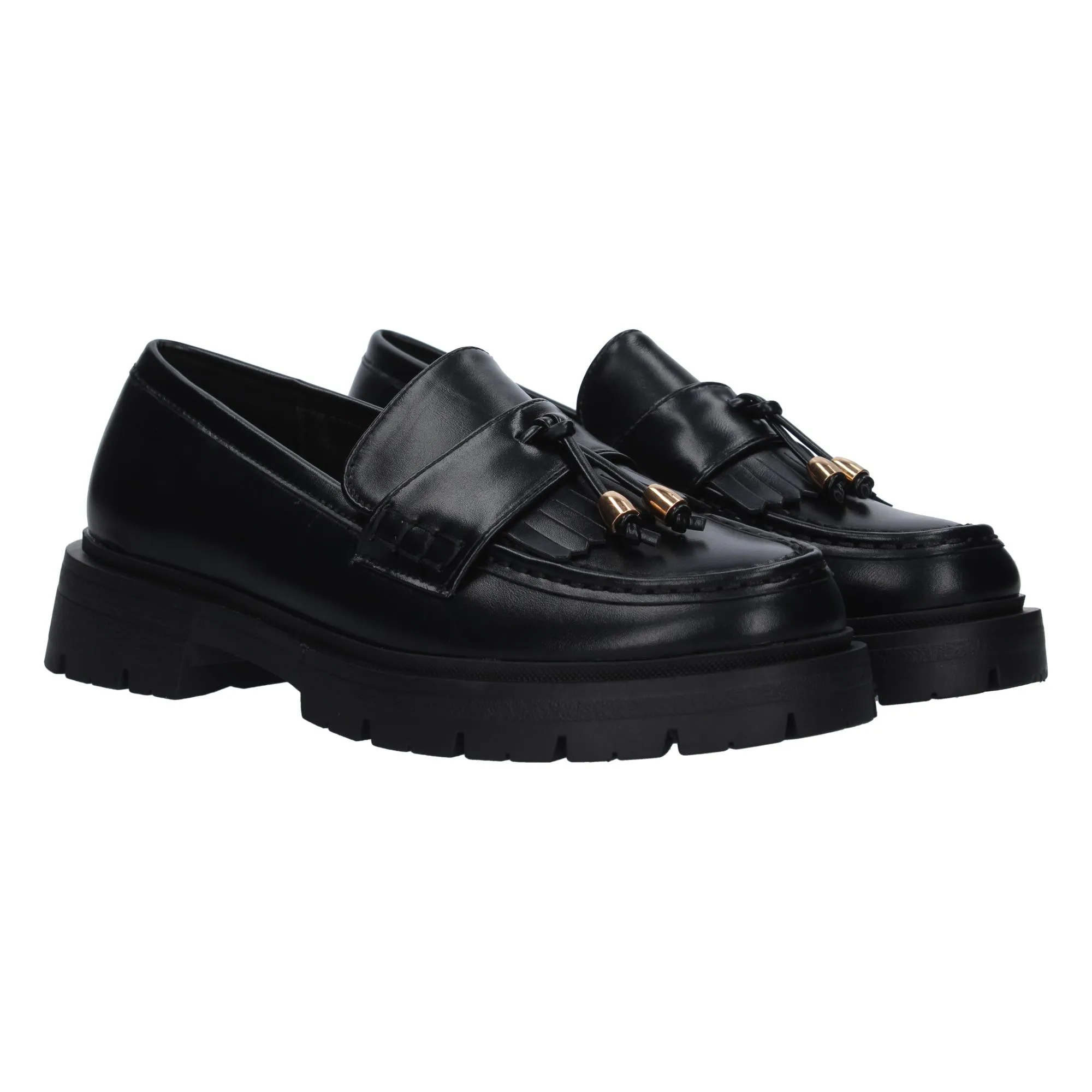 Mocasín plano cómodo suela track para mujer color negro 1746