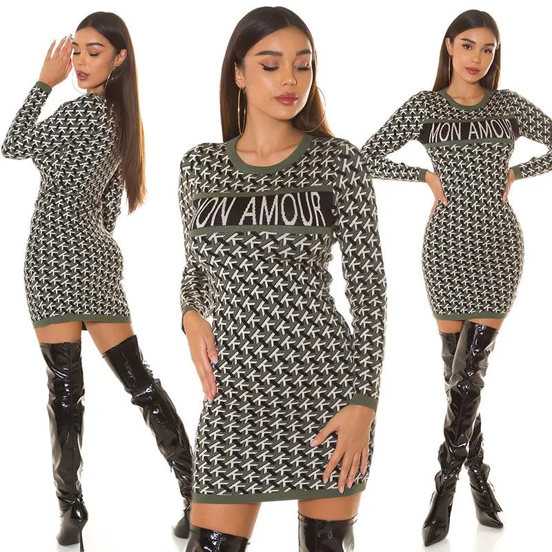 Mon Amour Vestido corto de punto khaki