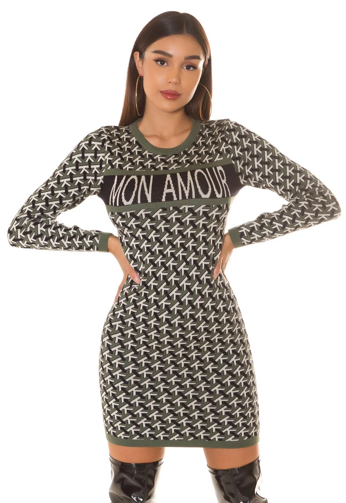 Mon Amour Vestido corto de punto khaki