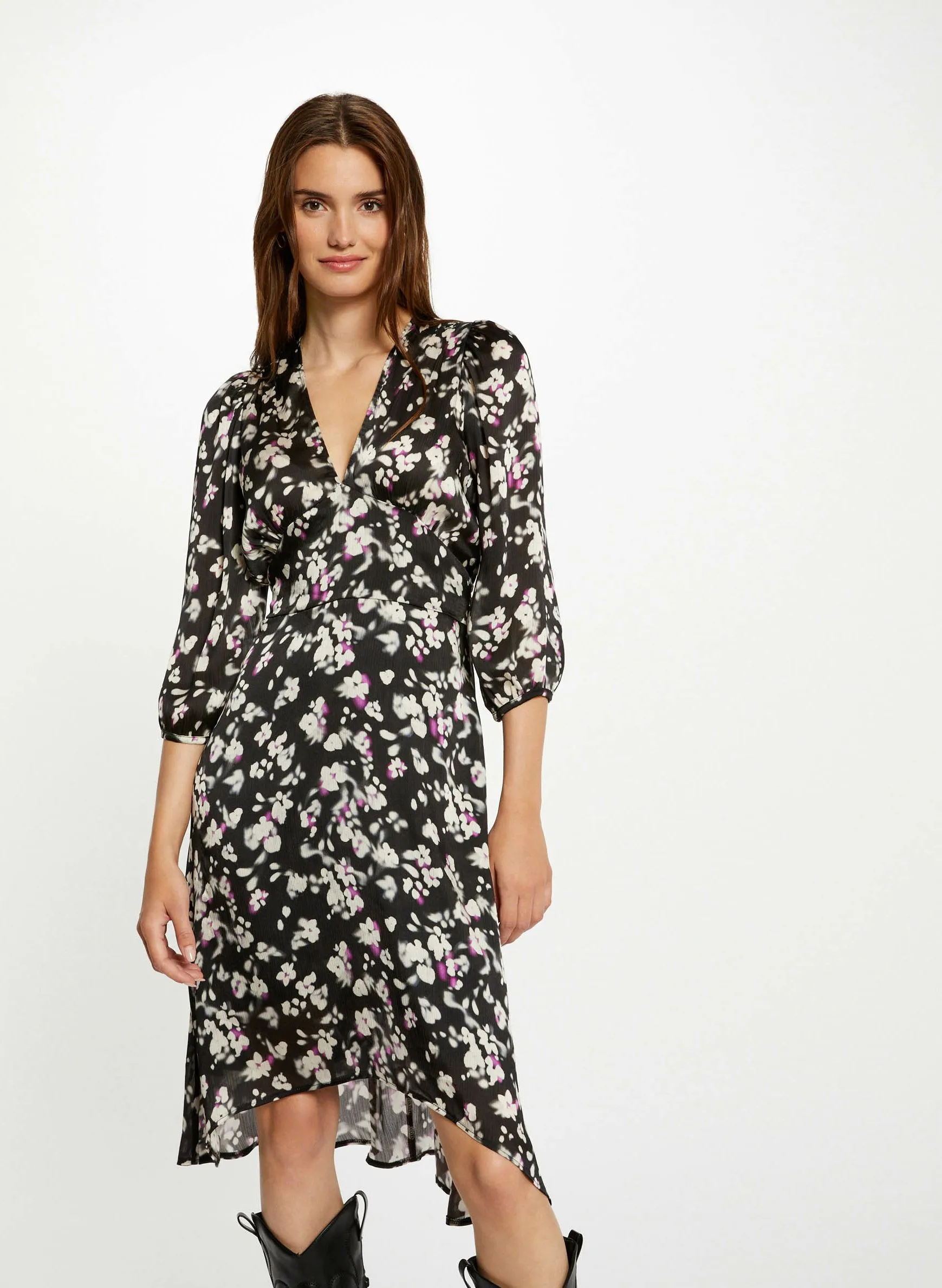 MORGAN RAFAL  VESTIDO MIDI RECTO ASIMéTRICO CON ESTAMPADO EN MULTICOLOR