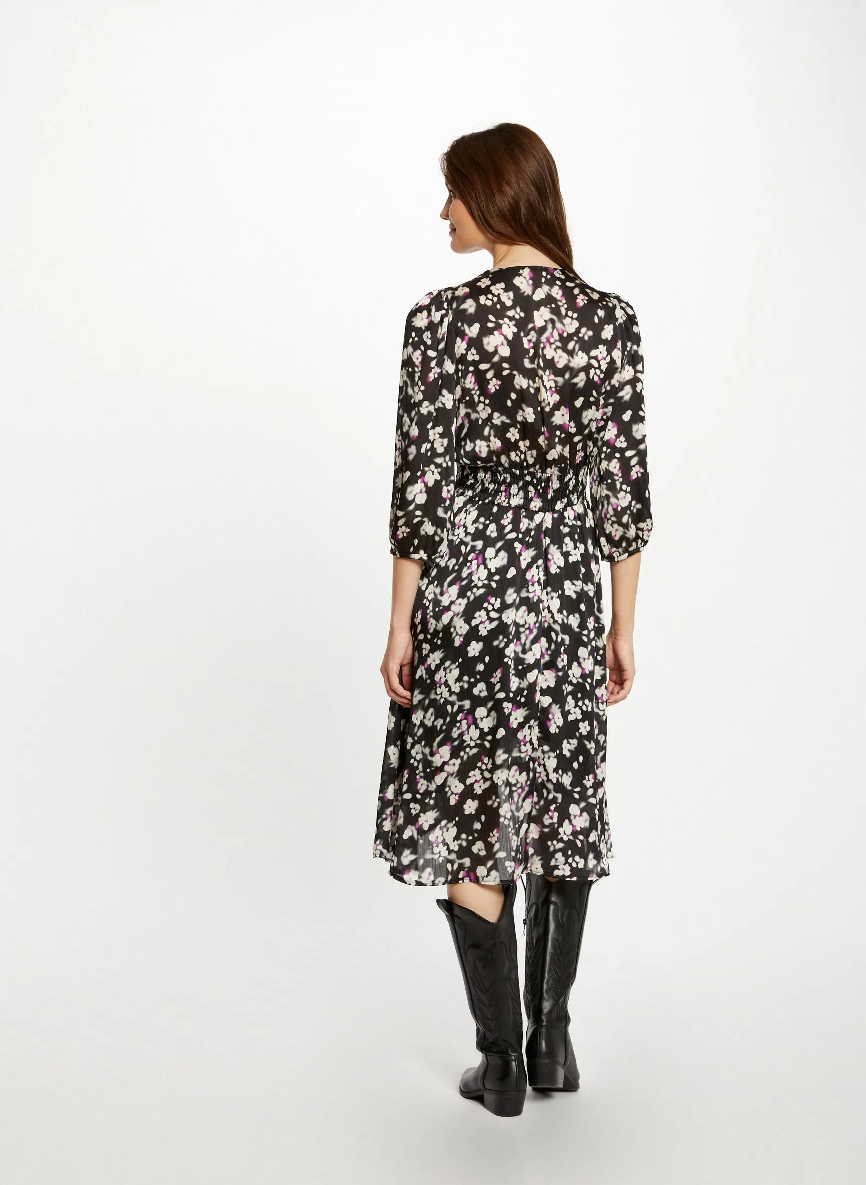 MORGAN RAFAL  VESTIDO MIDI RECTO ASIMéTRICO CON ESTAMPADO EN MULTICOLOR