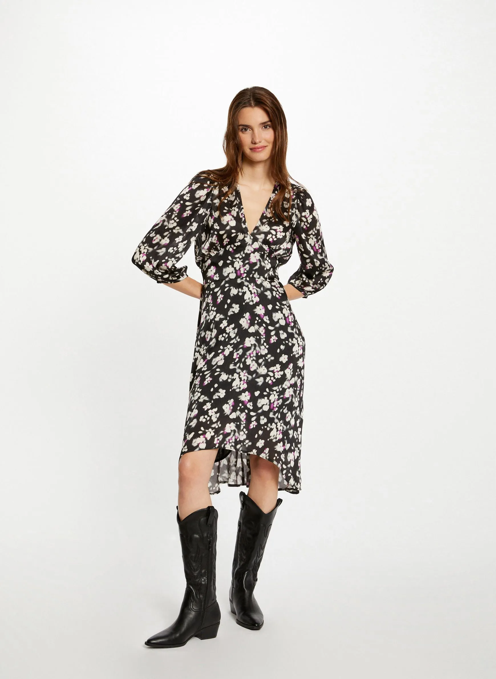 MORGAN RAFAL  VESTIDO MIDI RECTO ASIMéTRICO CON ESTAMPADO EN MULTICOLOR
