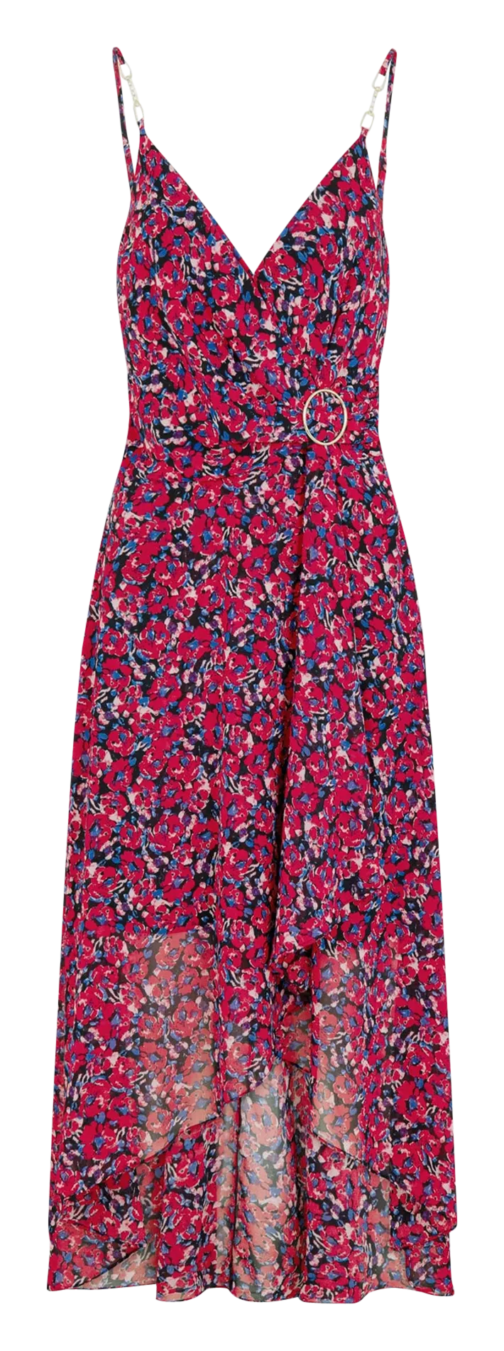 MORGAN REUILY1  VESTIDO LARGO CRUZADO ESTAMPADO EN ROJO