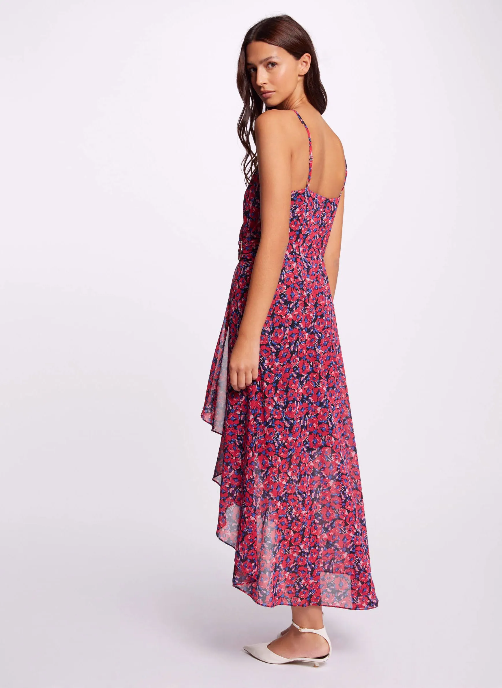 MORGAN REUILY1  VESTIDO LARGO CRUZADO ESTAMPADO EN ROJO