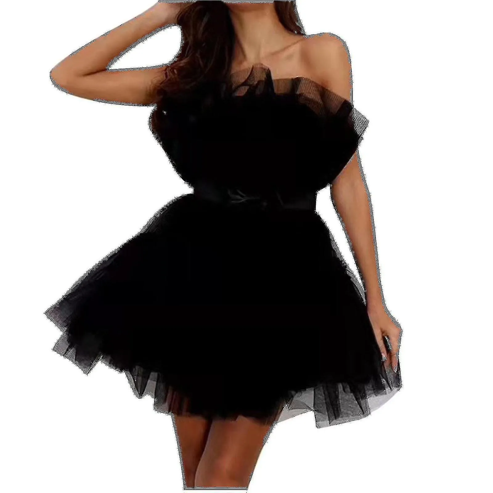 Mujer Tul Vestido sin mangas Vestido corto Malla sólida Princesa Steapless Party Dress_y A