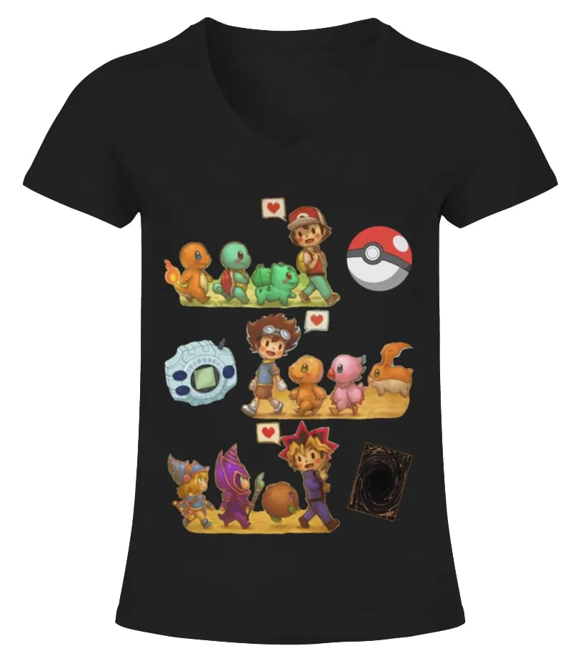 MY CHILDHOOD POKEMON DIGIMON YUGIOH CAMISETA CUELLO PICO MUJER