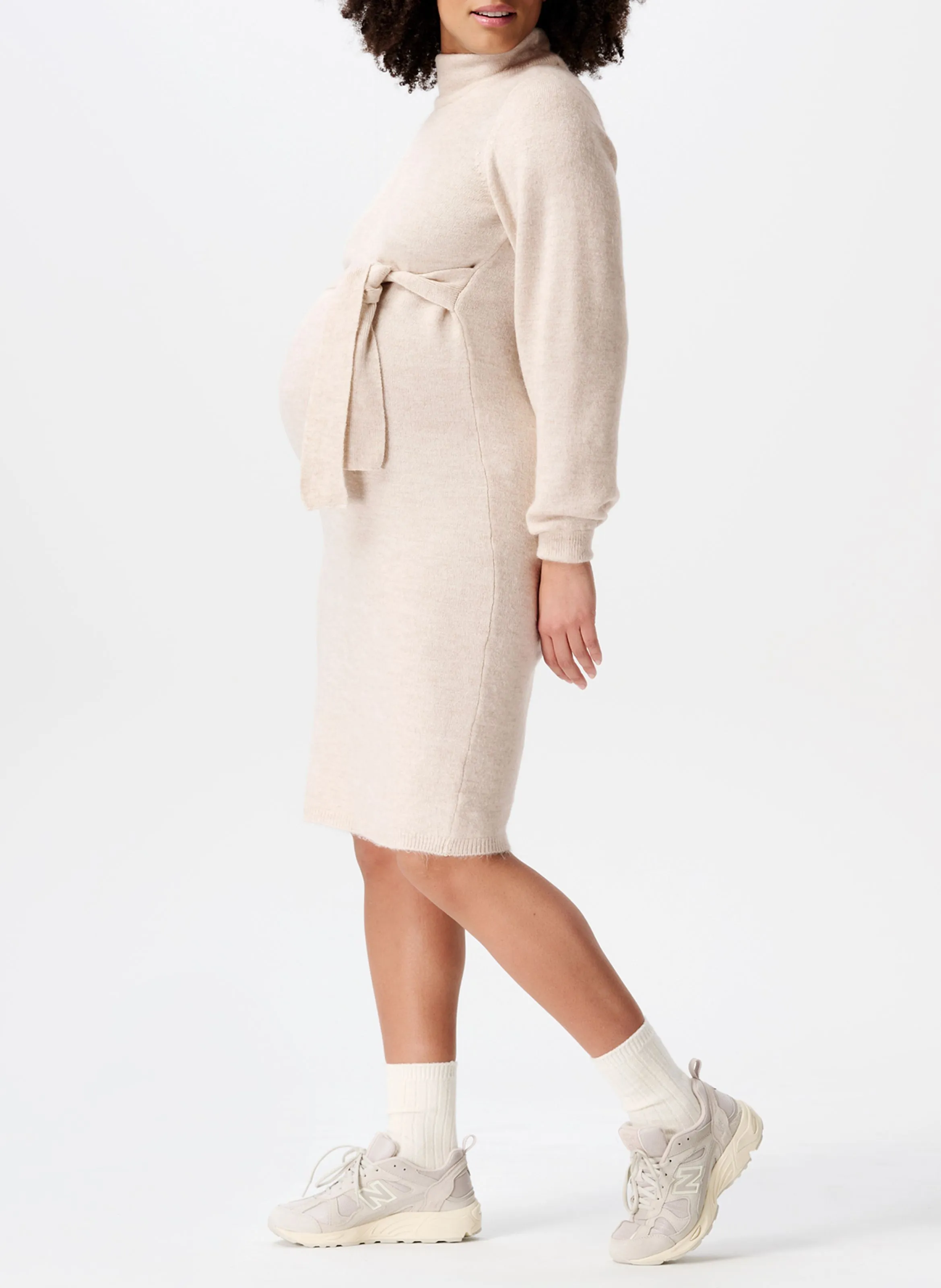 NOPPIES MICO  VESTIDO MIDI CON CUELLO VUELTO DE PREMAMá EN BEIGE