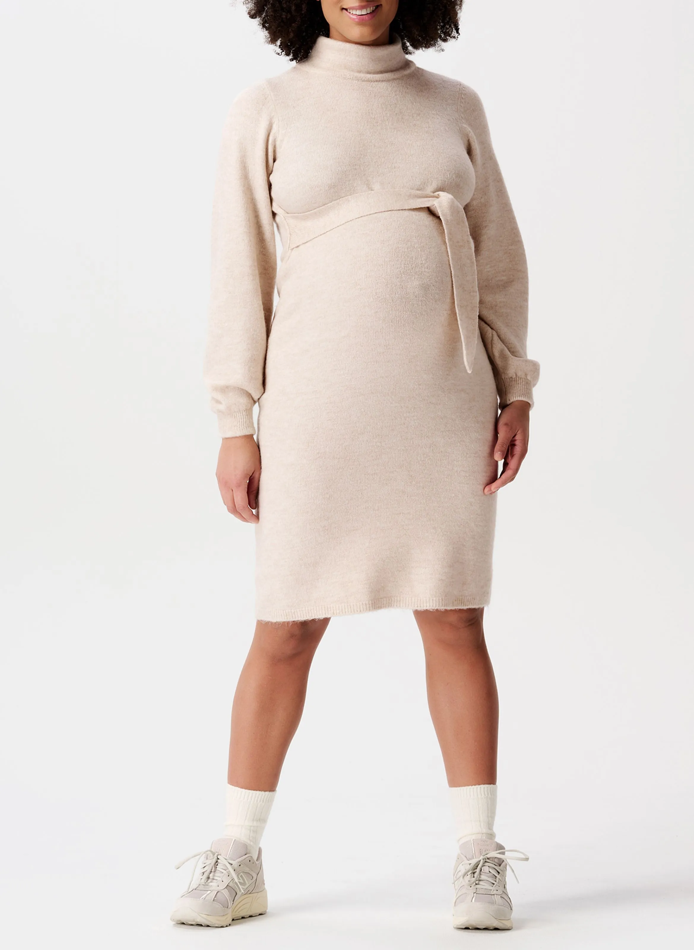 NOPPIES MICO  VESTIDO MIDI CON CUELLO VUELTO DE PREMAMá EN BEIGE