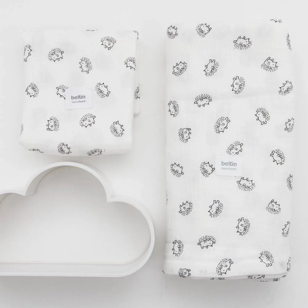 Pack de dos muselinas para bebé ERIZOS color blanco