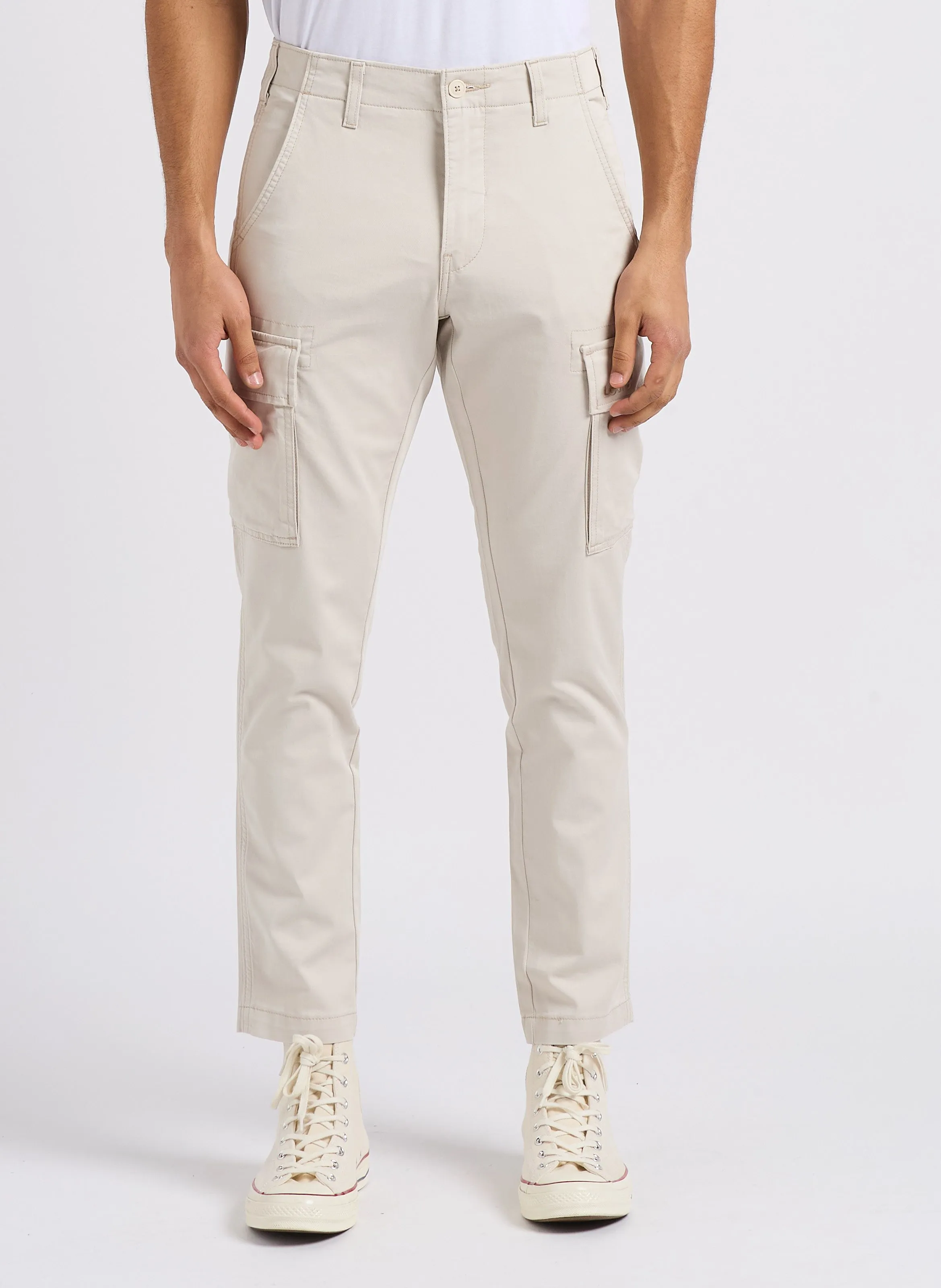 Pantalón cargo de mezcla de algodón slim en blanco