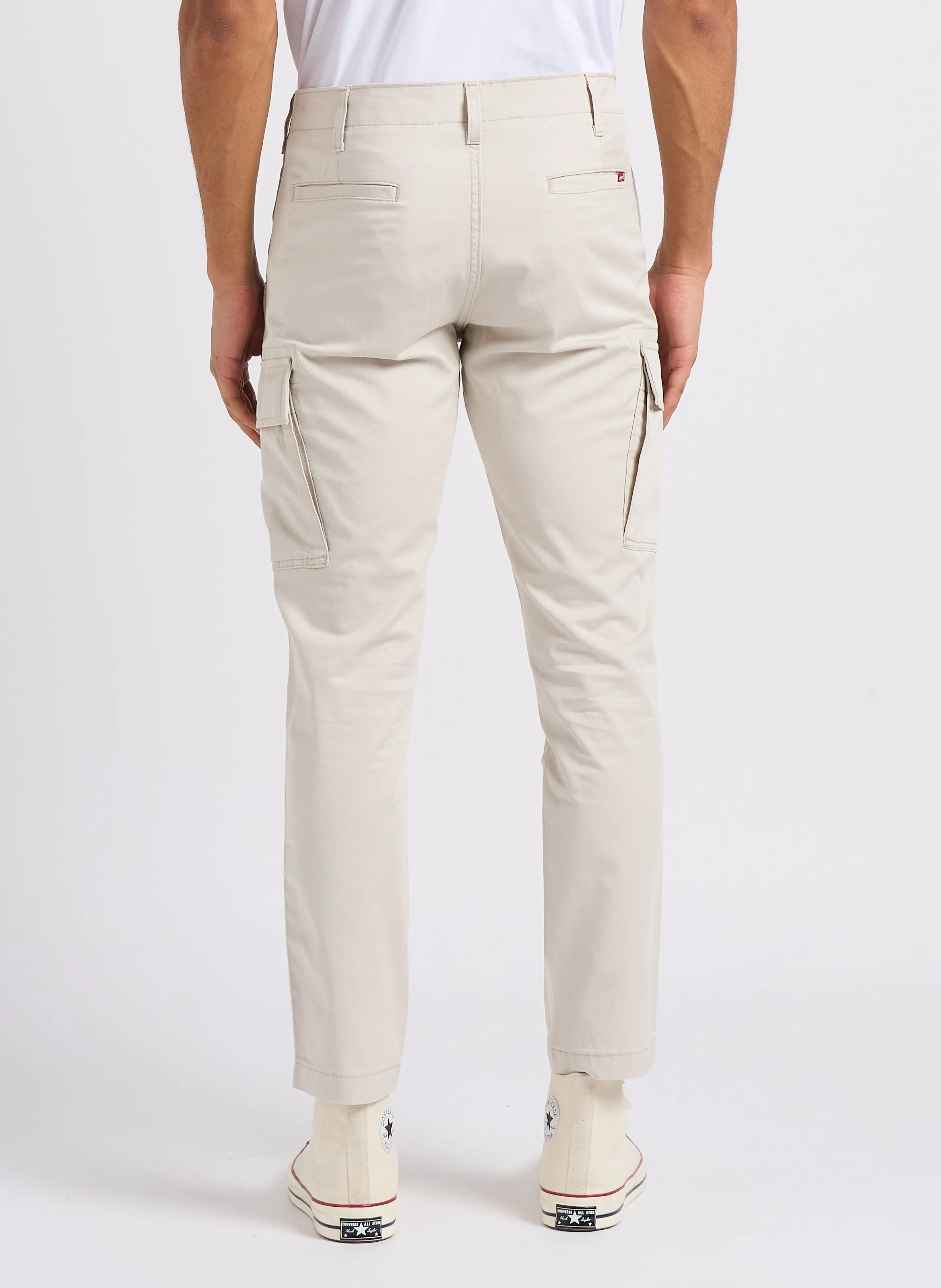 Pantalón cargo de mezcla de algodón slim en blanco