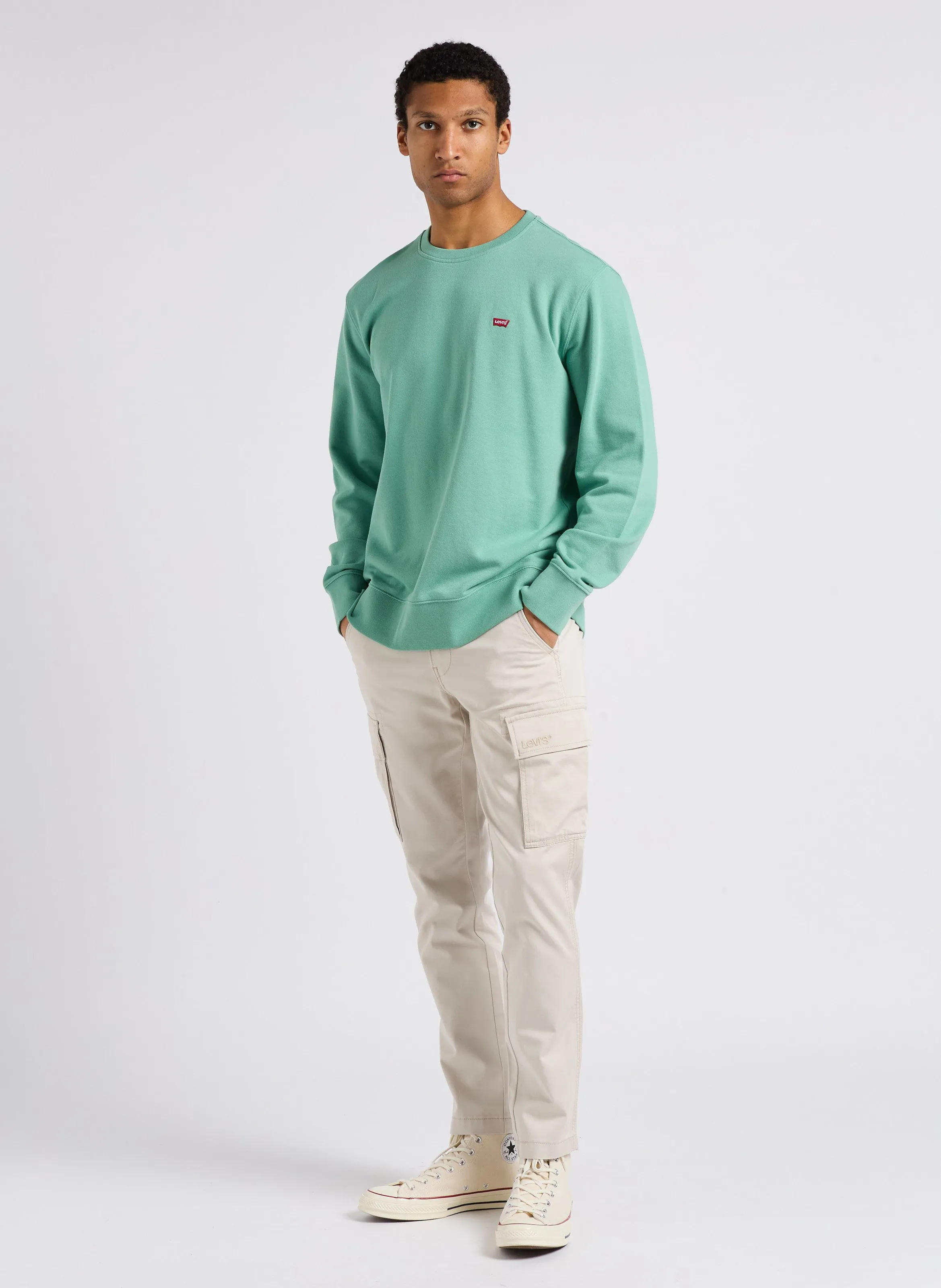 Pantalón cargo de mezcla de algodón slim en blanco