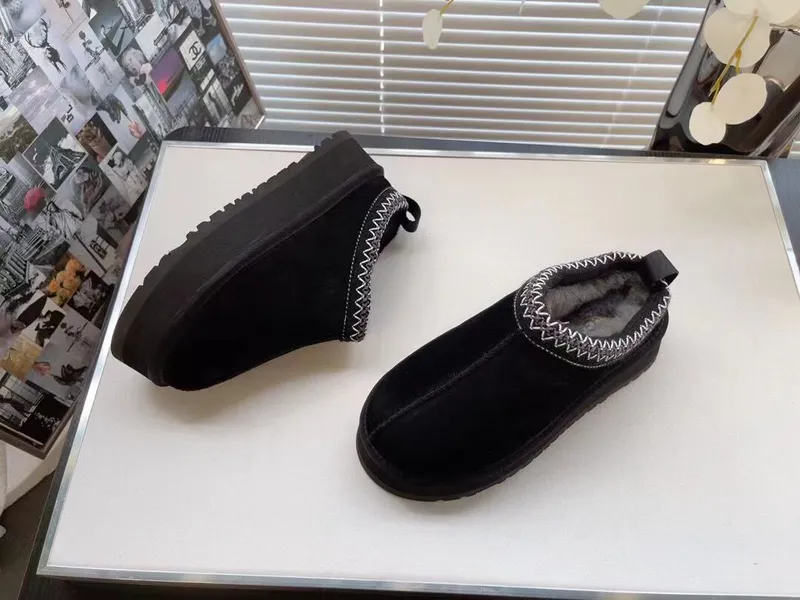Pantuflas Tazz para mujer Diapositivas de piel de Tasmania Bota clásica ultra mini con plataforma Semilla de mostaza Sin cordone