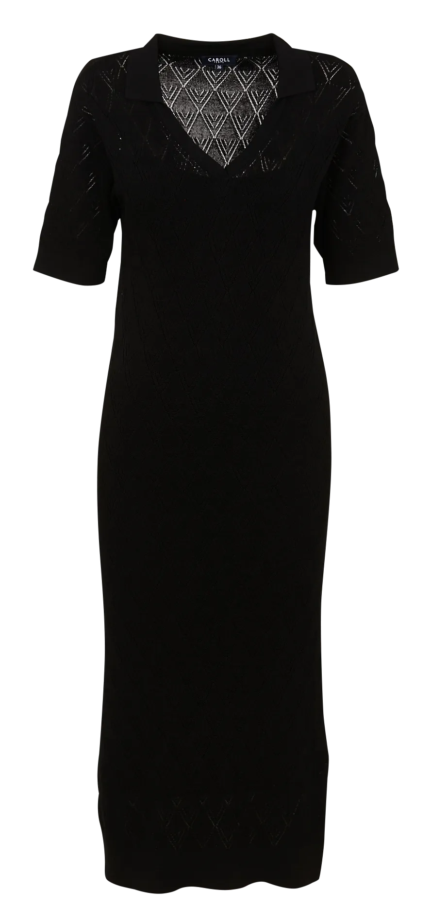 RAFIA  VESTIDO MIDI DE PUNTO CALADO CON CUELLO ABIERTO EN NEGRO