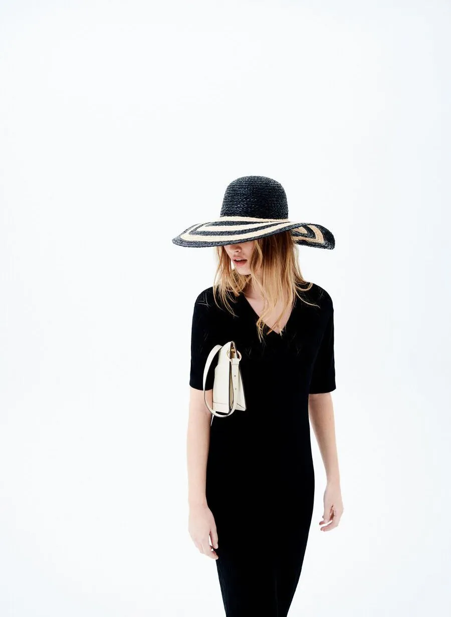 RAFIA  VESTIDO MIDI DE PUNTO CALADO CON CUELLO ABIERTO EN NEGRO