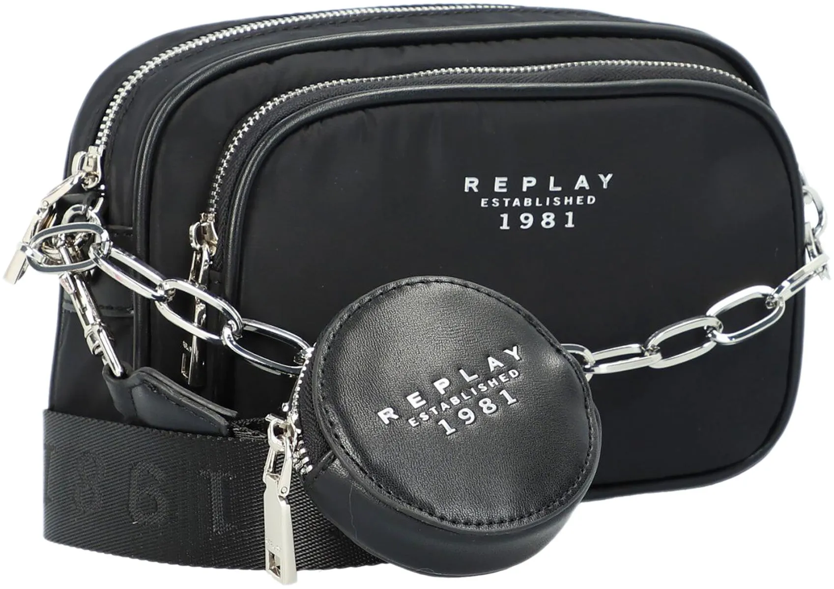 Replay FW3180.098 Bolso cruzado con estampado de cocodrilo para mujer en negro