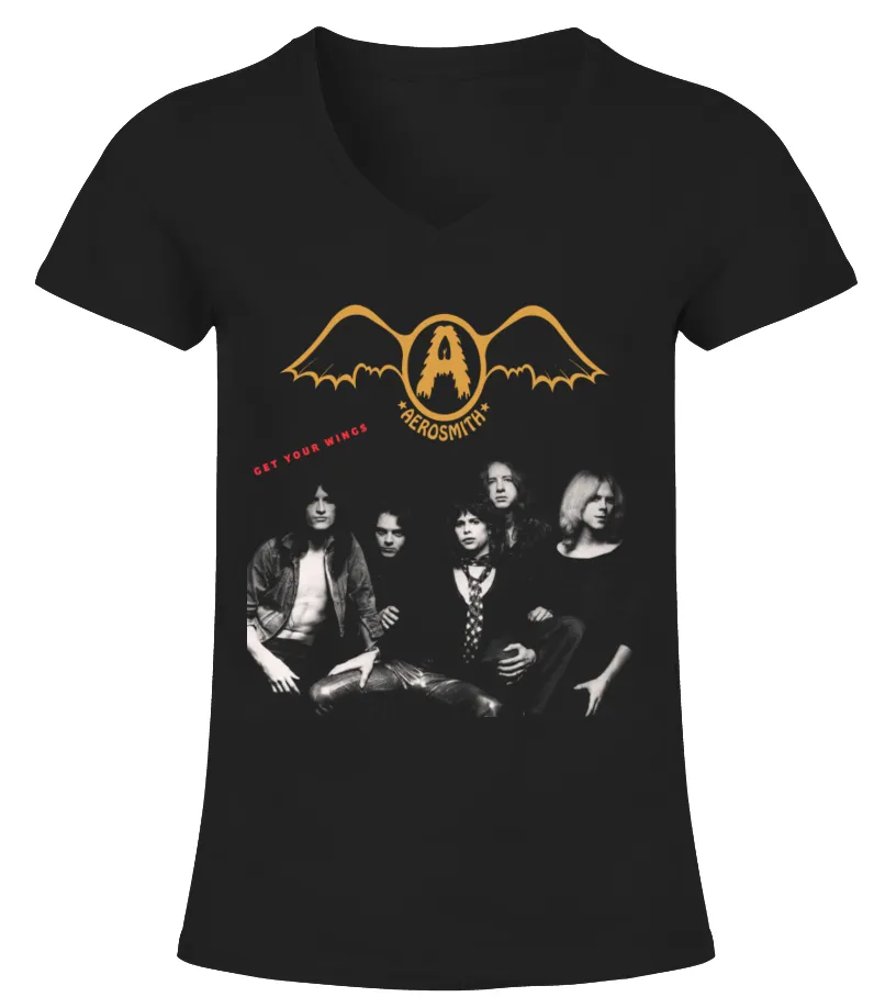 RK70S642BK. AEROSMITH  GET YOUR WINGS CAMISETA CUELLO PICO MUJER