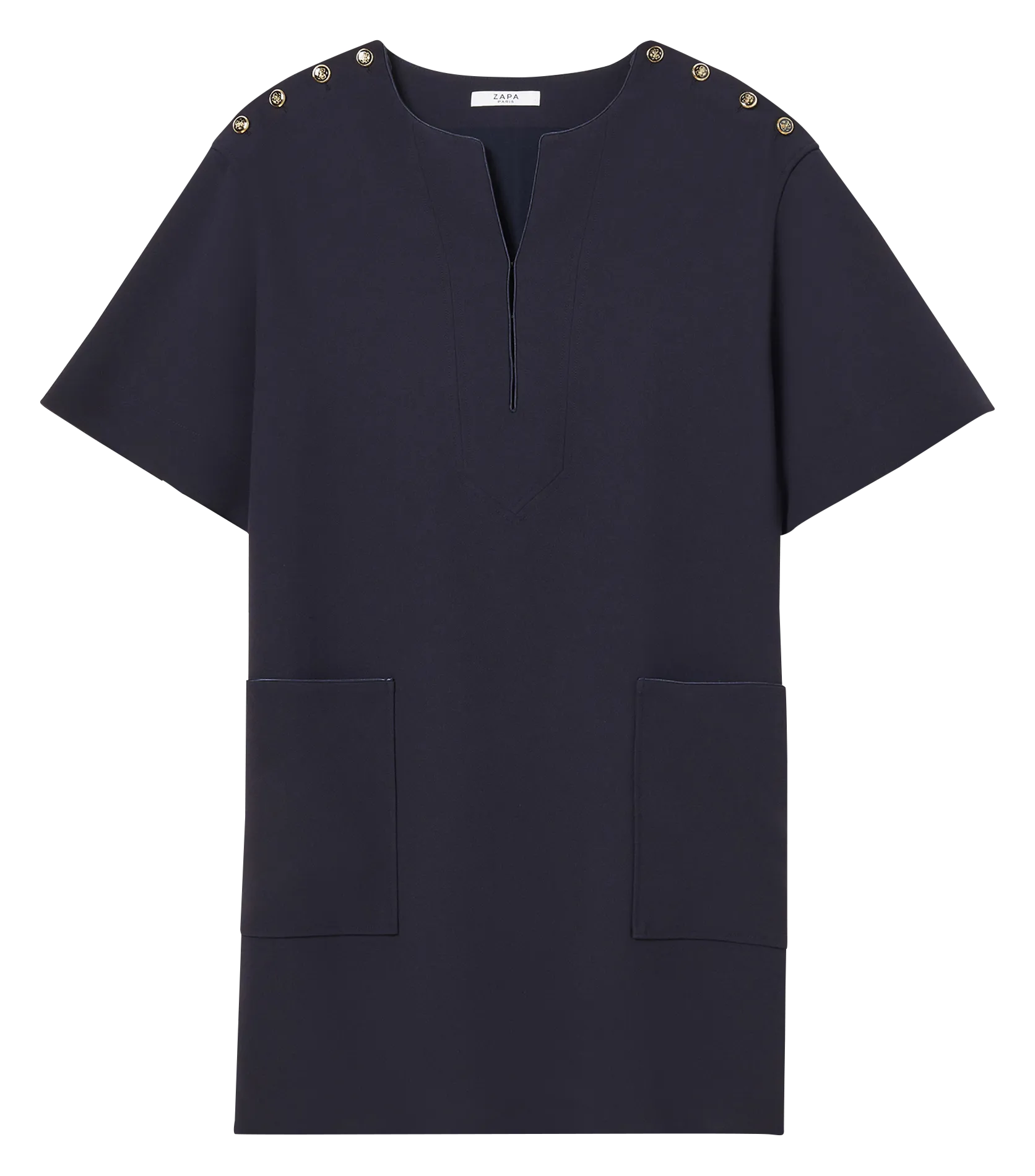 RONYS  VESTIDO CORTO CON CUELLO TUNECINO EN AZUL