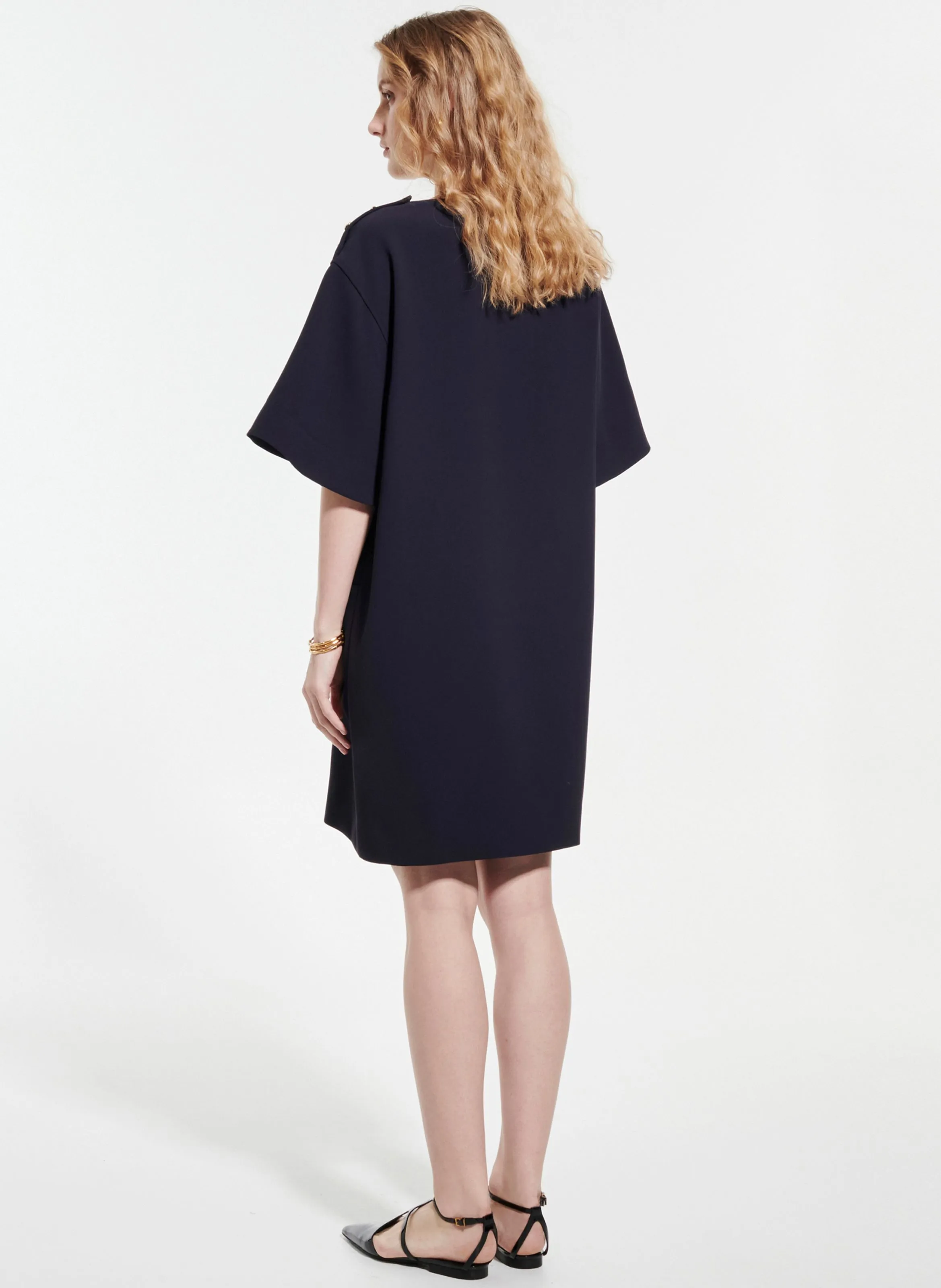 RONYS  VESTIDO CORTO CON CUELLO TUNECINO EN AZUL