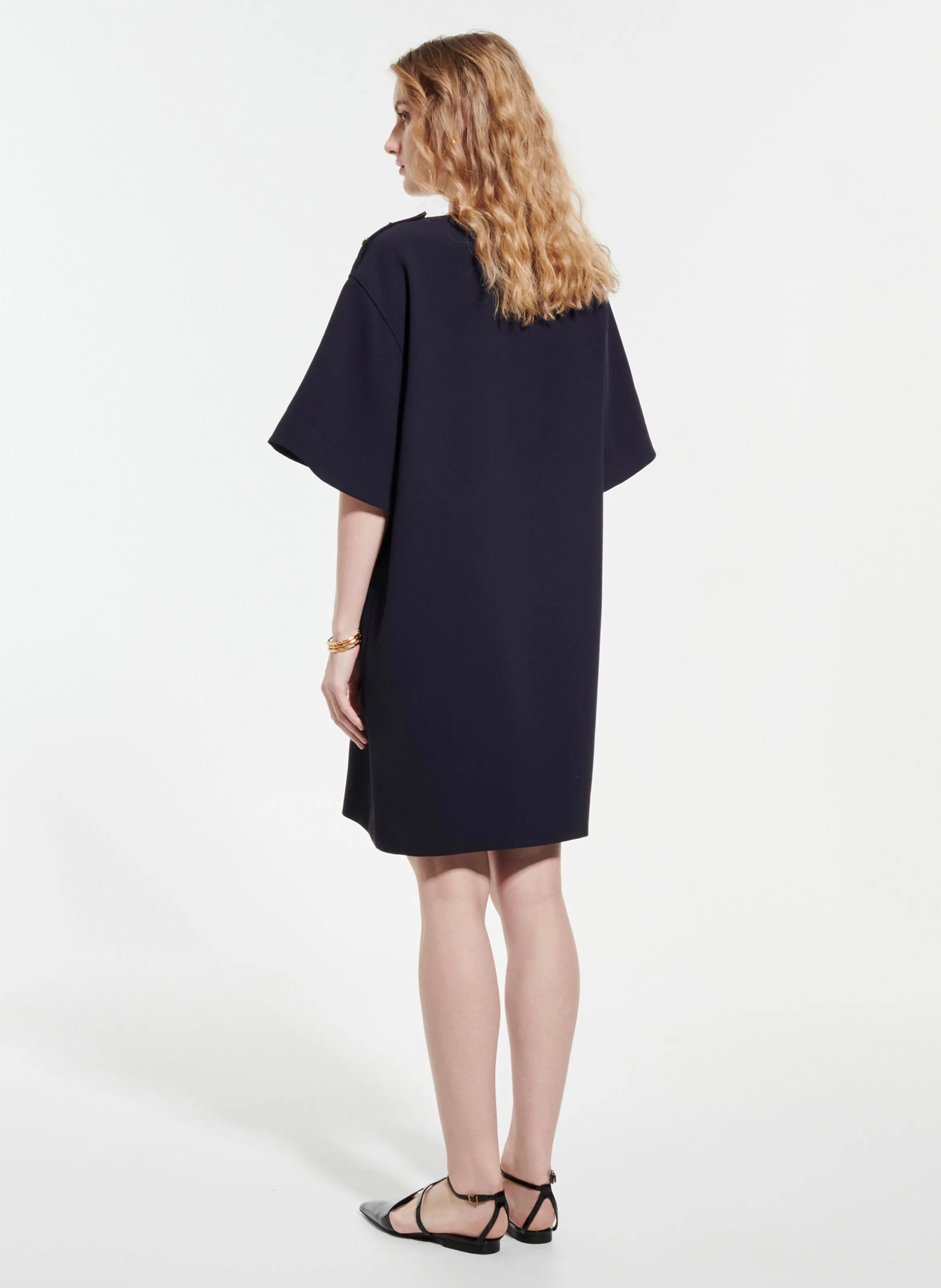 RONYS  VESTIDO CORTO CON CUELLO TUNECINO EN AZUL