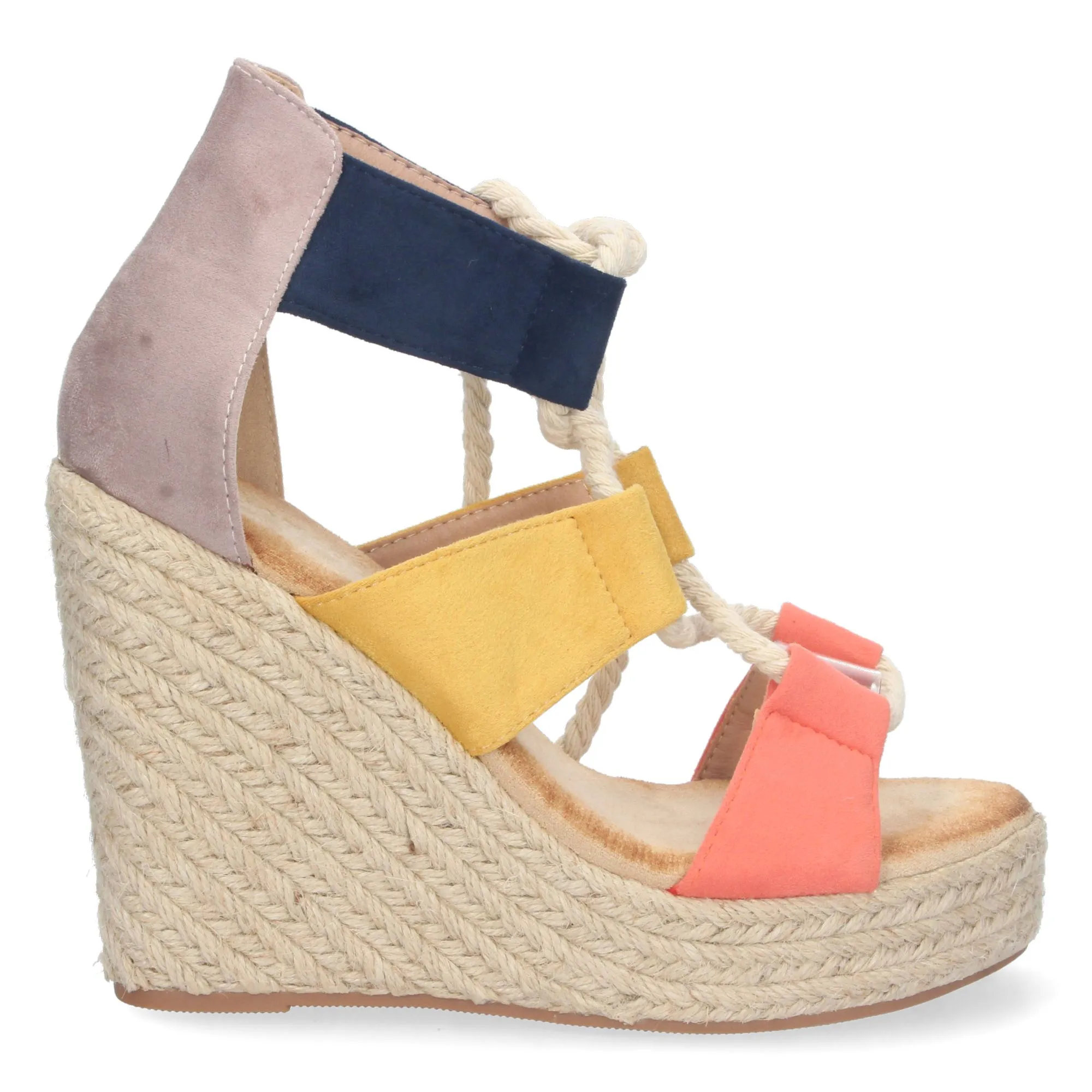 Sandalia casual de cuña en yute mujer color naranja