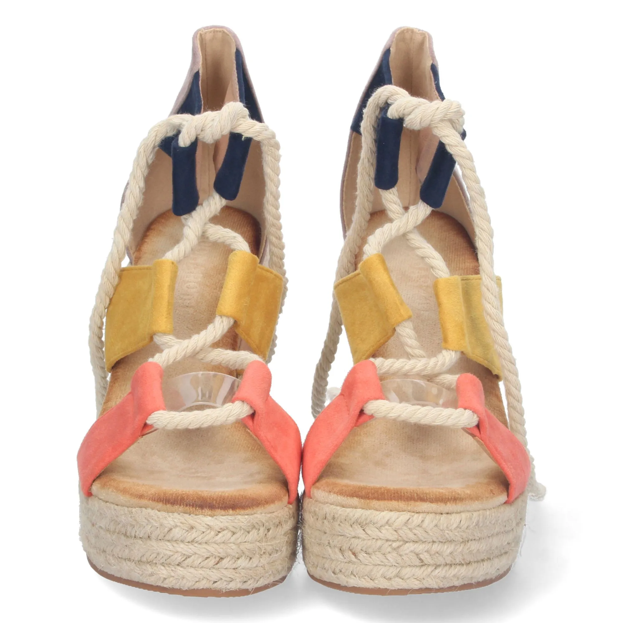 Sandalia casual de cuña en yute mujer color naranja