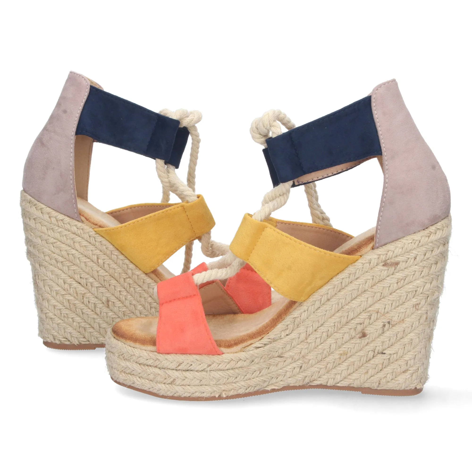 Sandalia casual de cuña en yute mujer color naranja