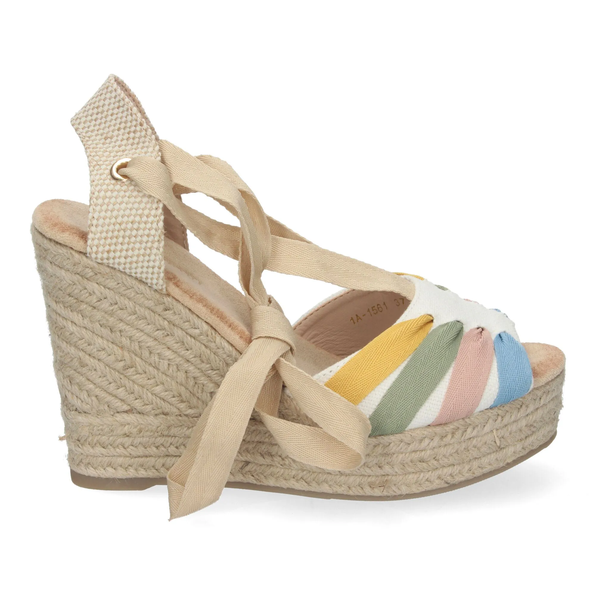 SANDALIA CUñA ALTA EN YUTE LAZOS PARA MUJER MULTICOLOR 1A1561