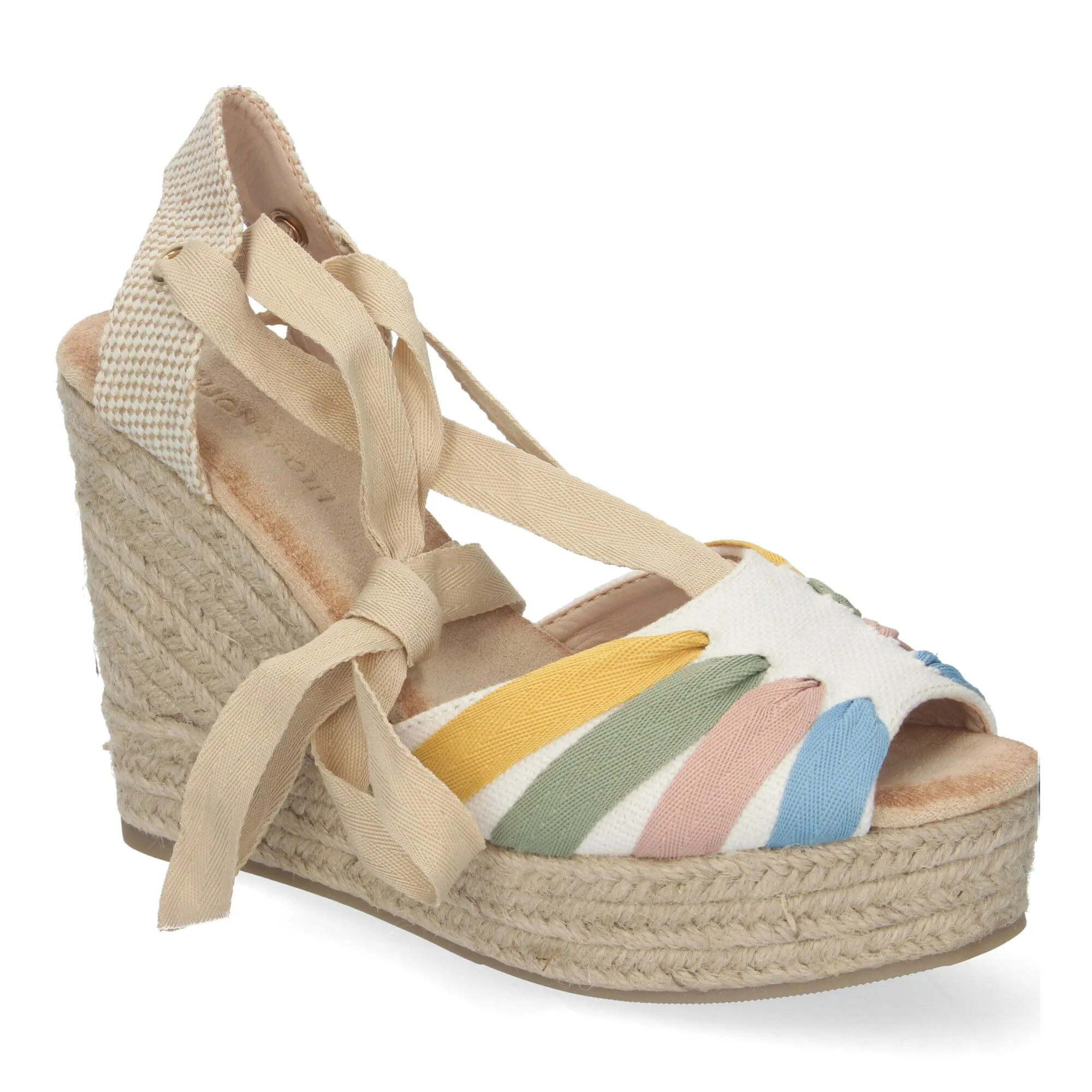 SANDALIA CUñA ALTA EN YUTE LAZOS PARA MUJER MULTICOLOR 1A1561