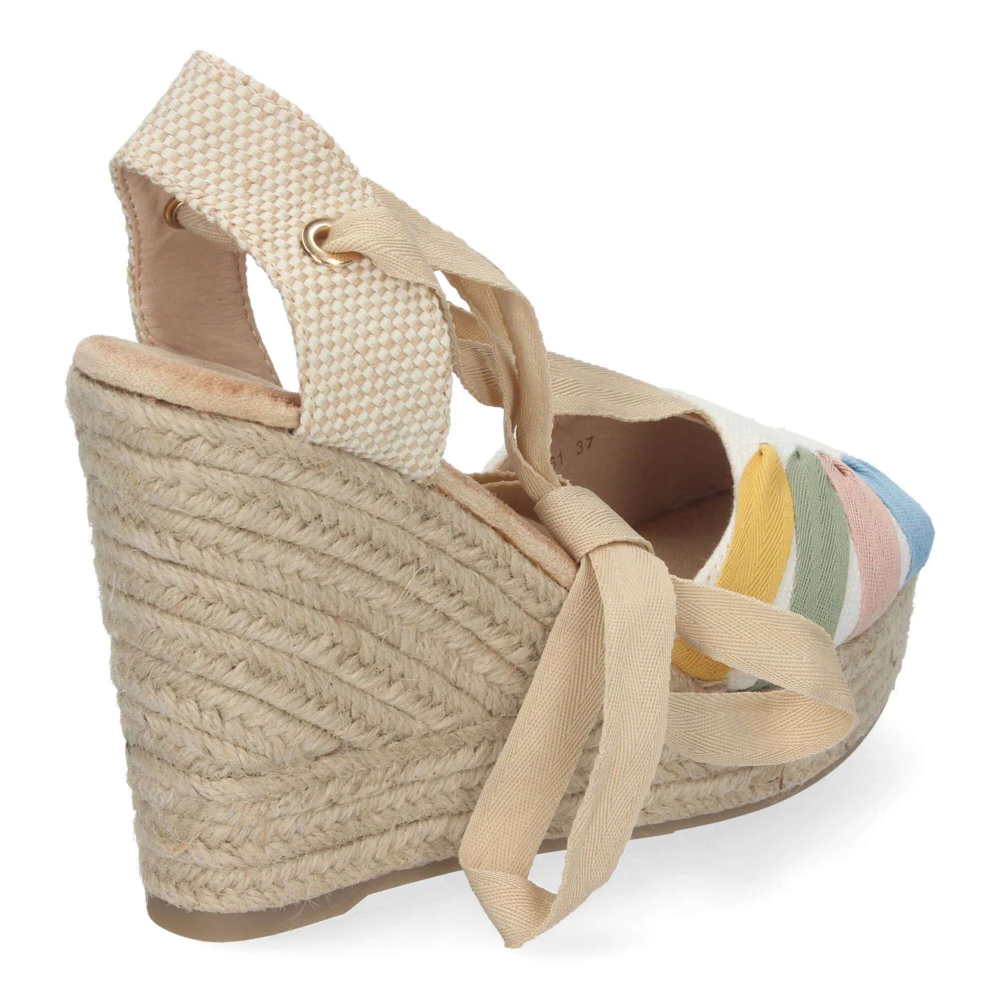 SANDALIA CUñA ALTA EN YUTE LAZOS PARA MUJER MULTICOLOR 1A1561