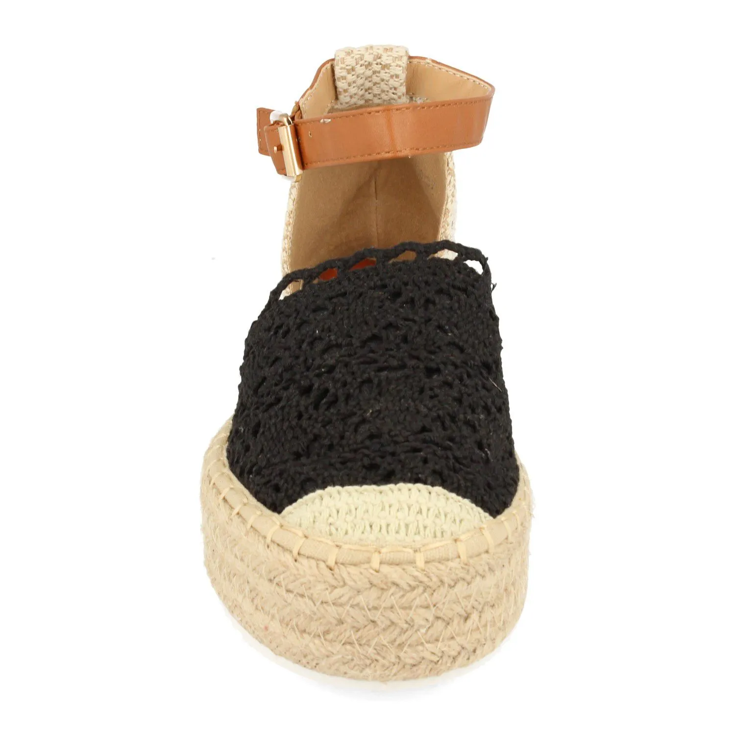 Sandalia plana diseño crochet mujer color negro
