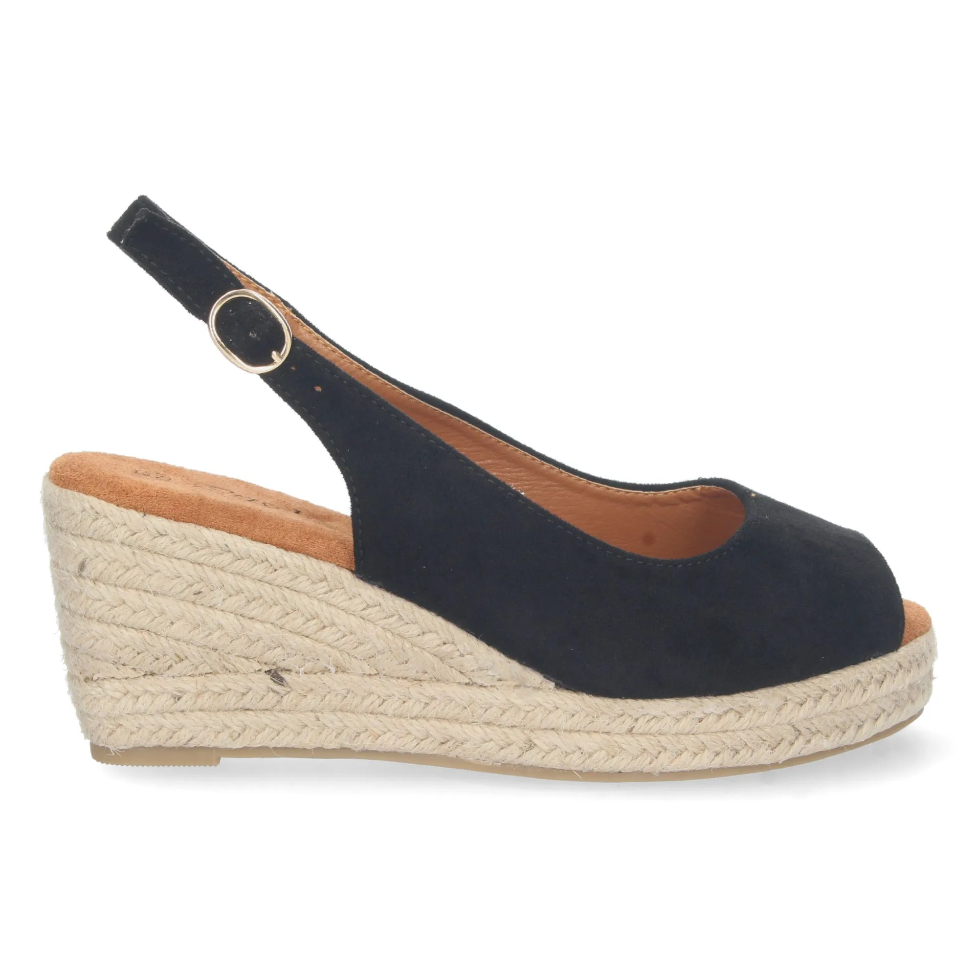 Sandalias cuña media yute y talon descubierto mujer negro