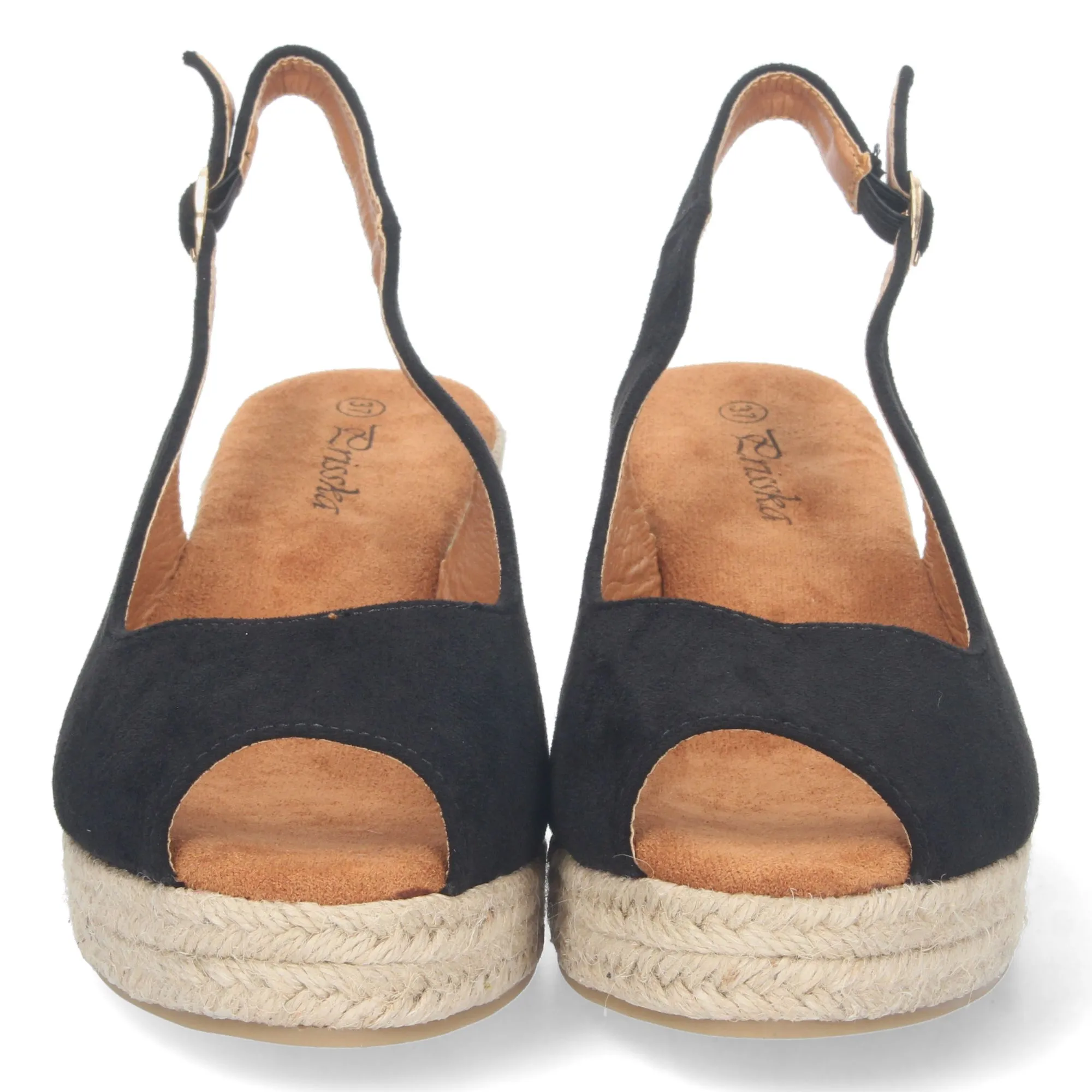 Sandalias cuña media yute y talon descubierto mujer negro