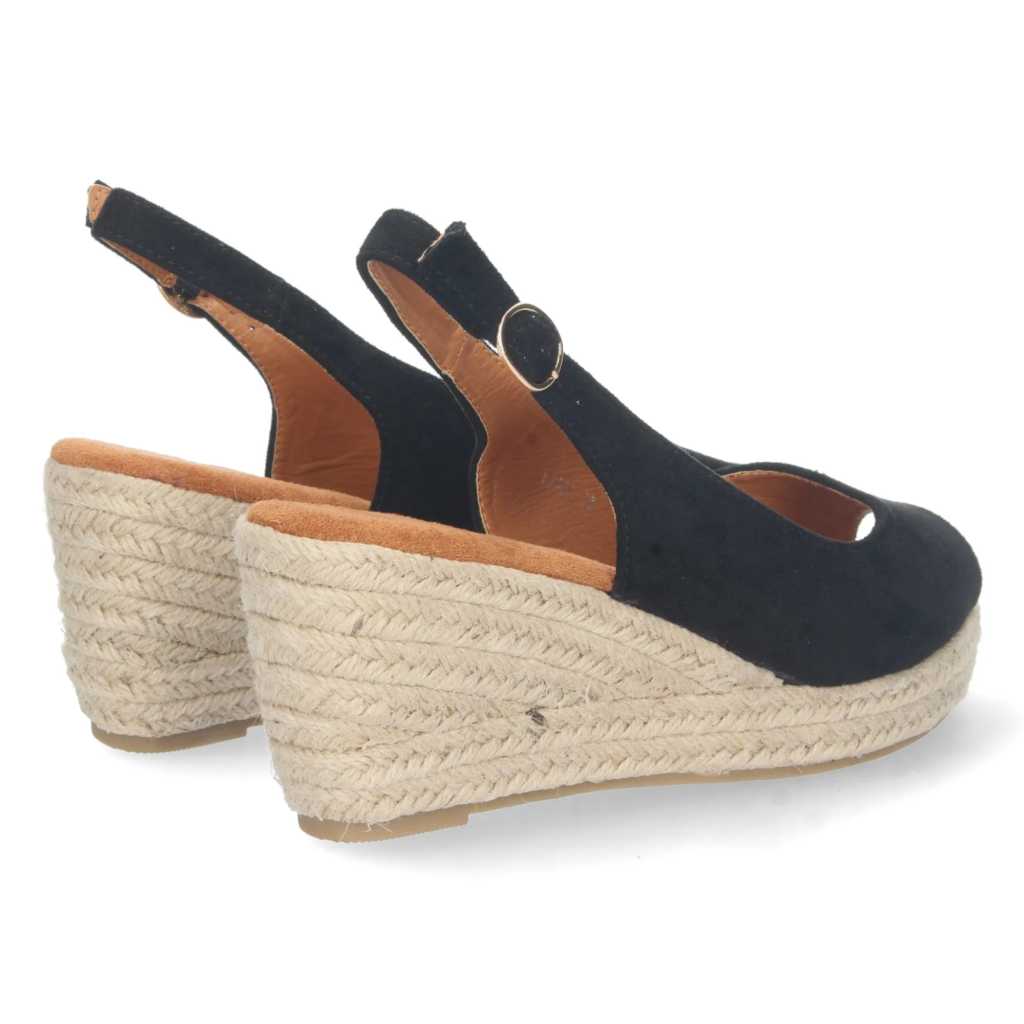 Sandalias cuña media yute y talon descubierto mujer negro