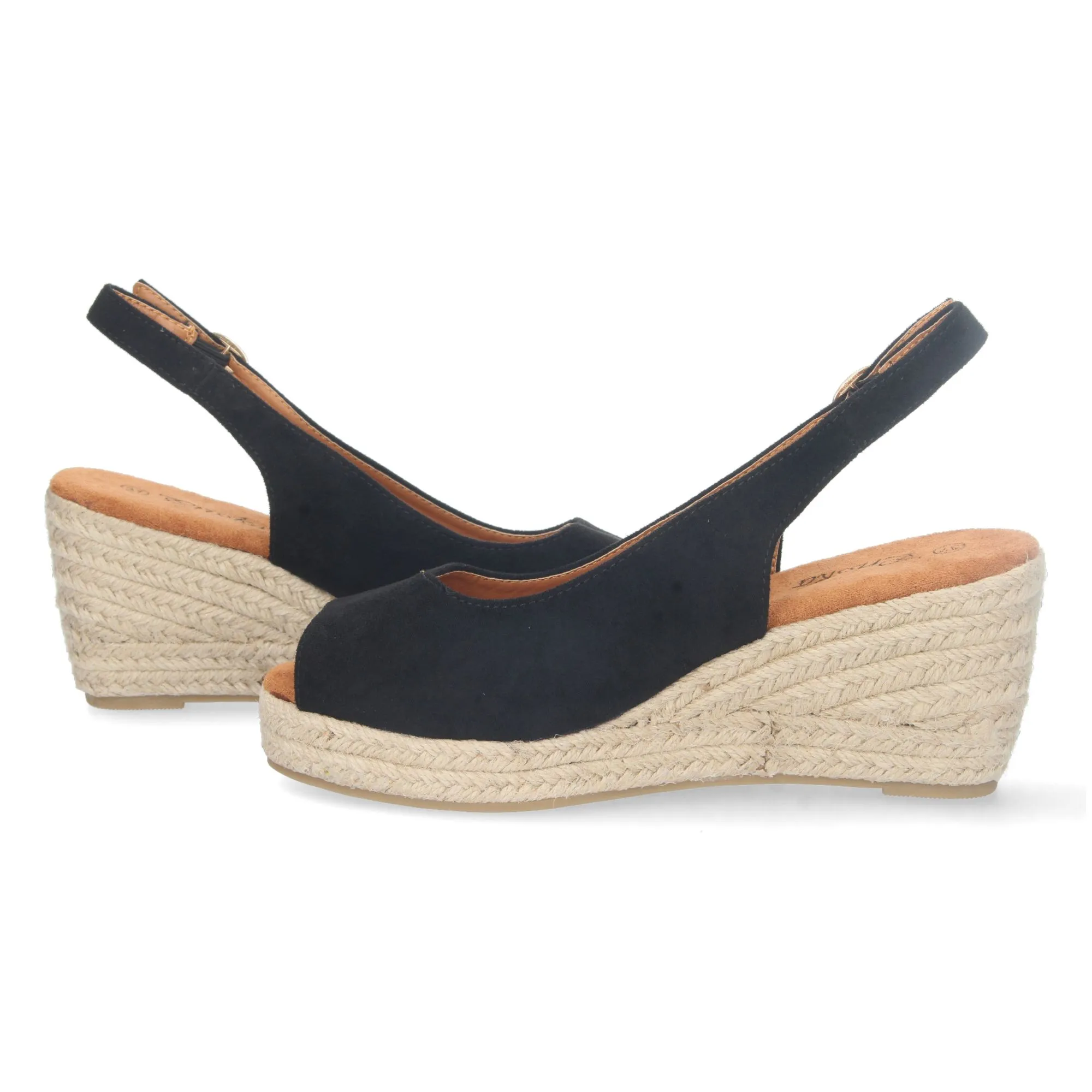 Sandalias cuña media yute y talon descubierto mujer negro